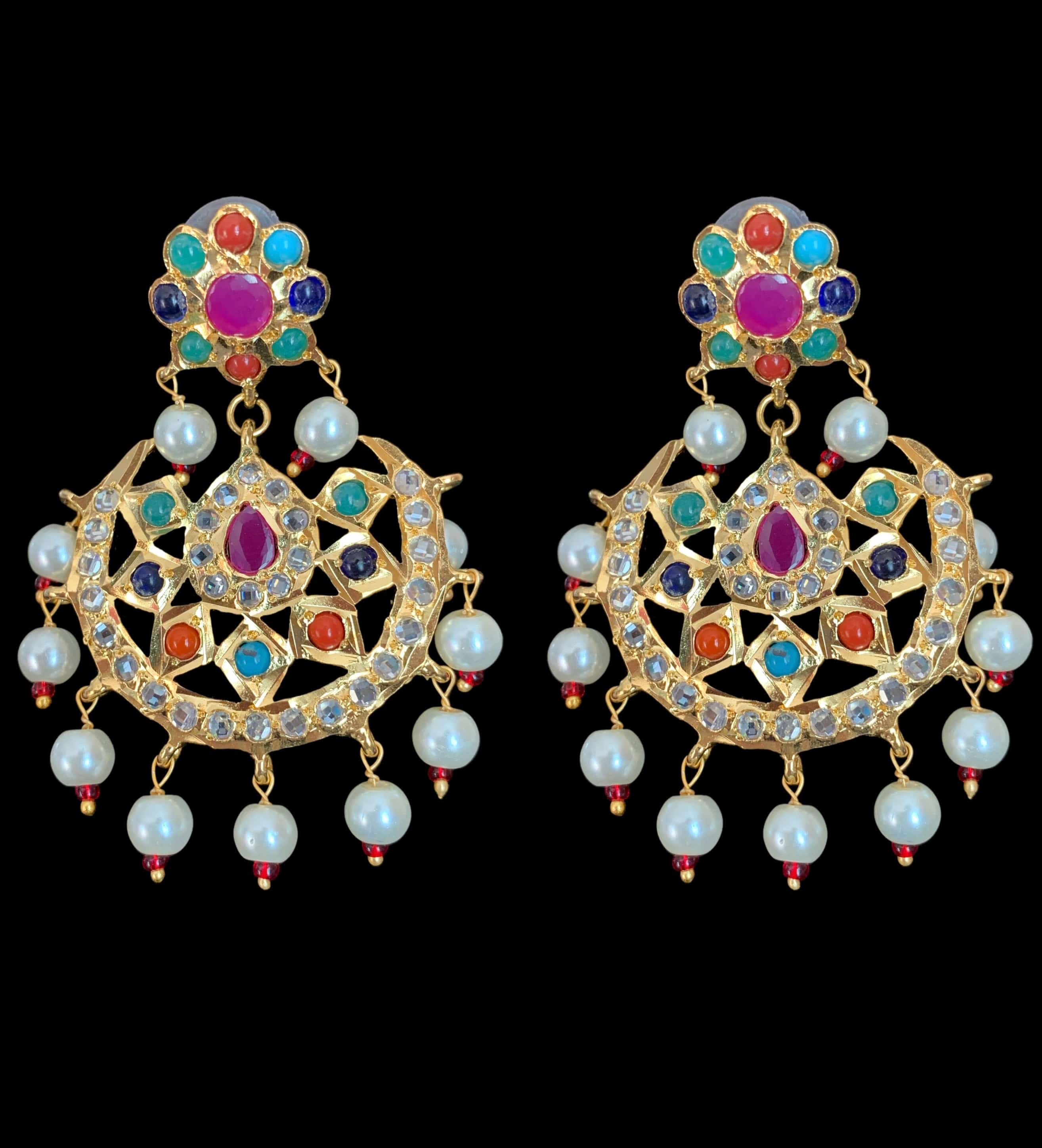 LN46 Ramia navratan  rani haar with earrings( READY TO SHIP )
