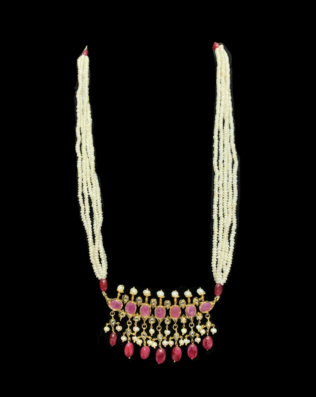 PS511 Tirmani in Rubies with Freshwater Pearls and Chandbali Earrings – Gold-Plated Lightweight Jewelry( READY TO SHIP )( READY TO SHIP )