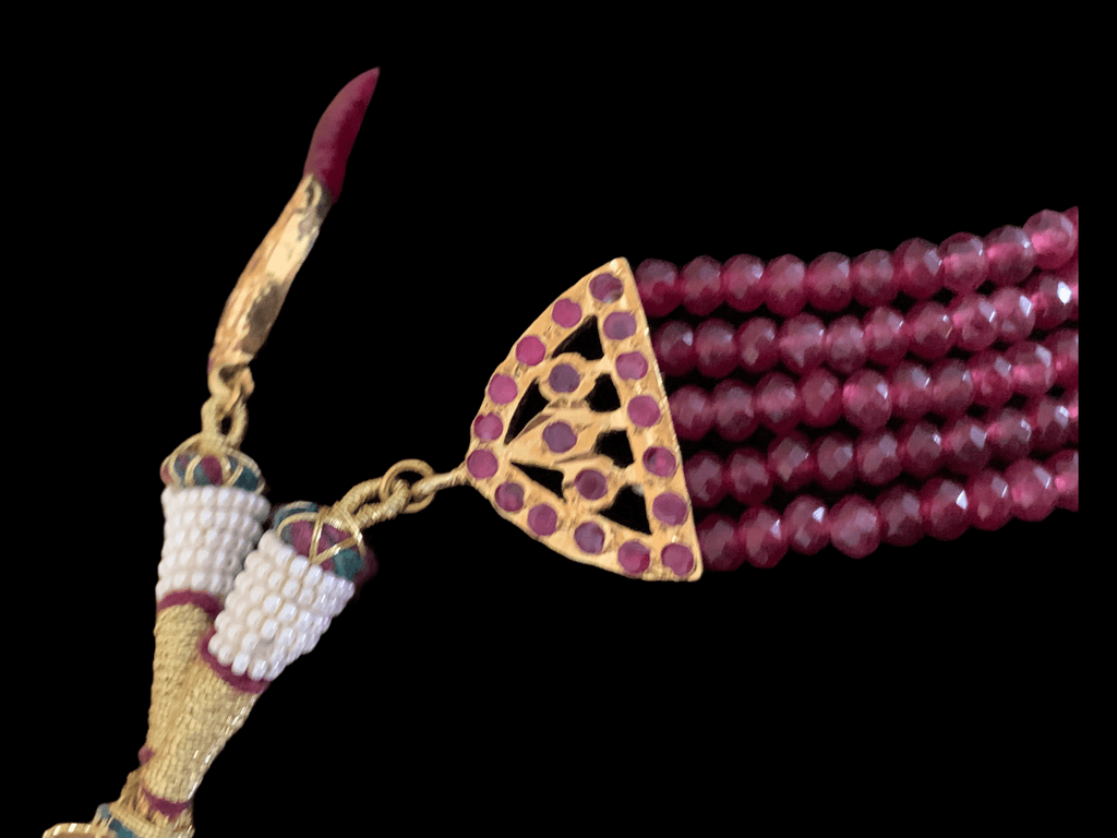 C102  Indu Hyderabadi Jadau choker with earrings In ruby beads ( SHIPS IN 3 WEEKS )