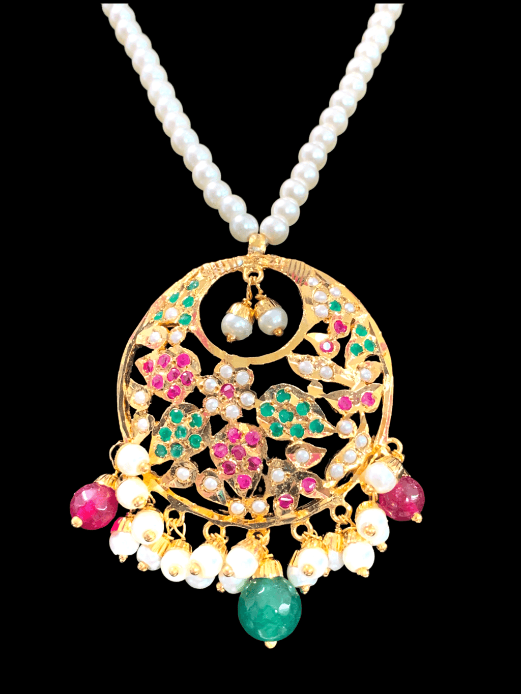 PS445 Naina  pendant set ( ruby emerald     ) ( READY TO SHIP)