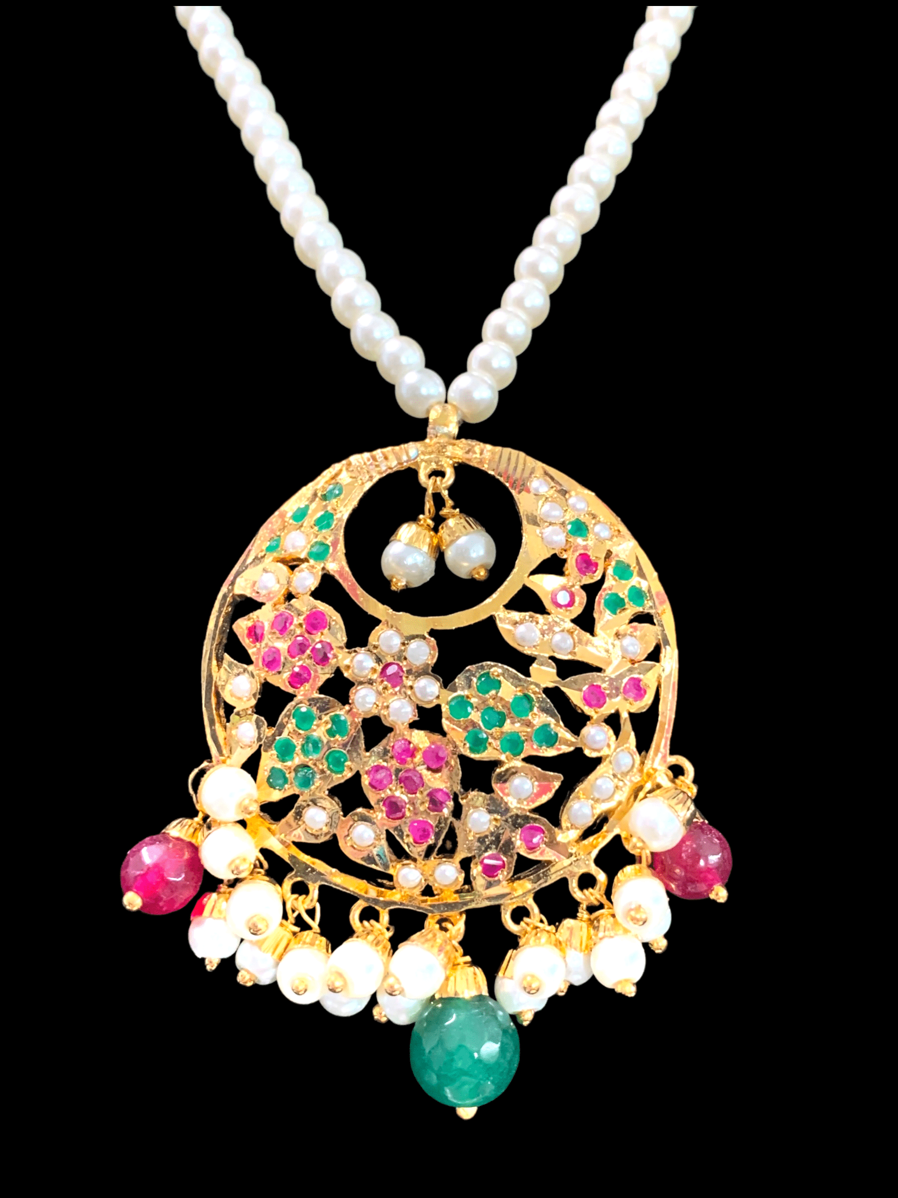 PS445 Naina  pendant set ( ruby emerald     ) ( READY TO SHIP)