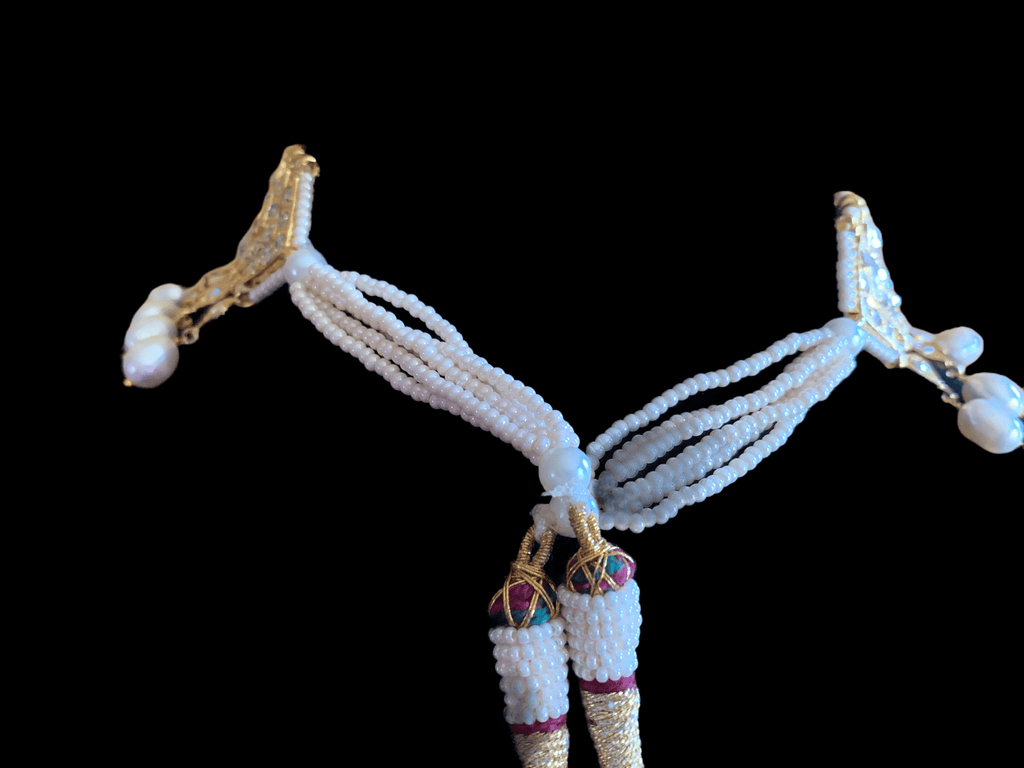 C86 MAHIRA v set in fresh water pearls  (SHIPS IN 1 WEEK )