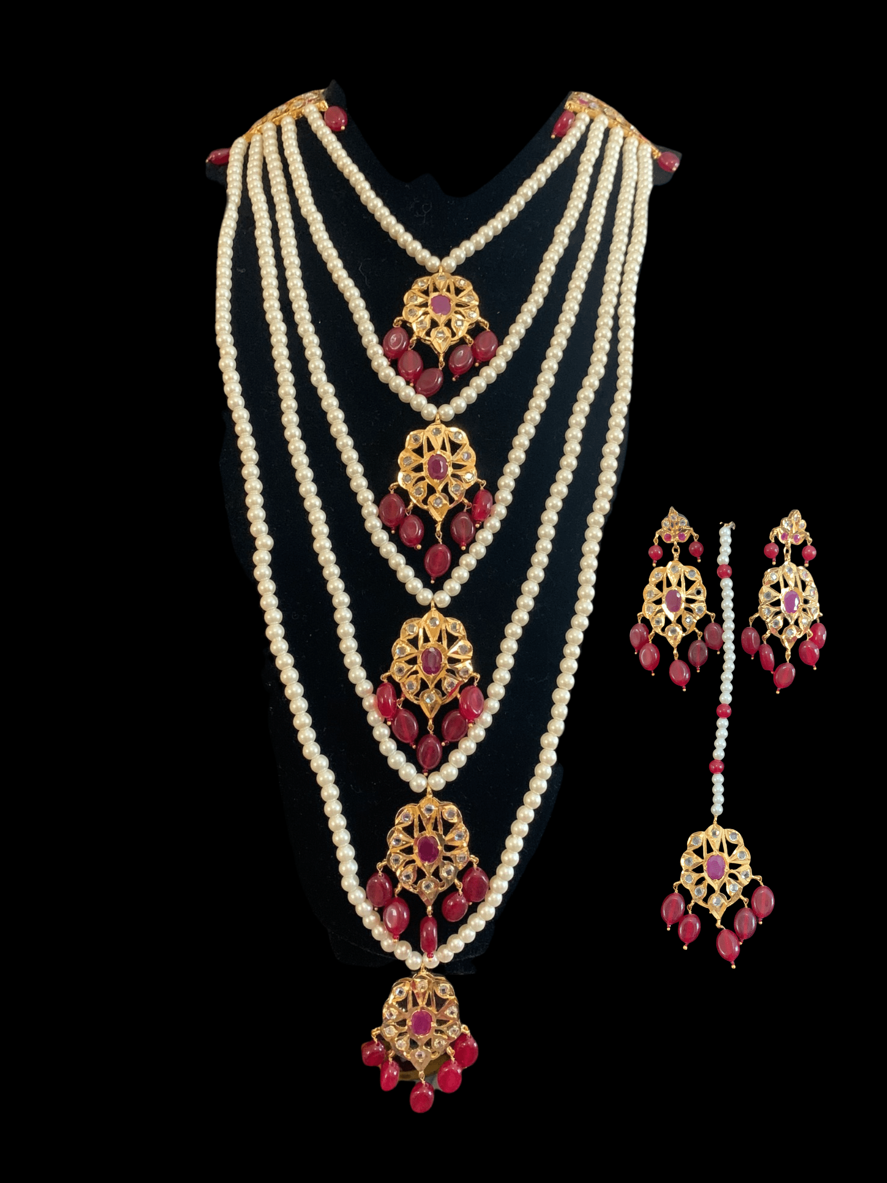 SAT25 Soha Hyderabadi five layer necklace / satlada in rubies( READY TO SHIP )
