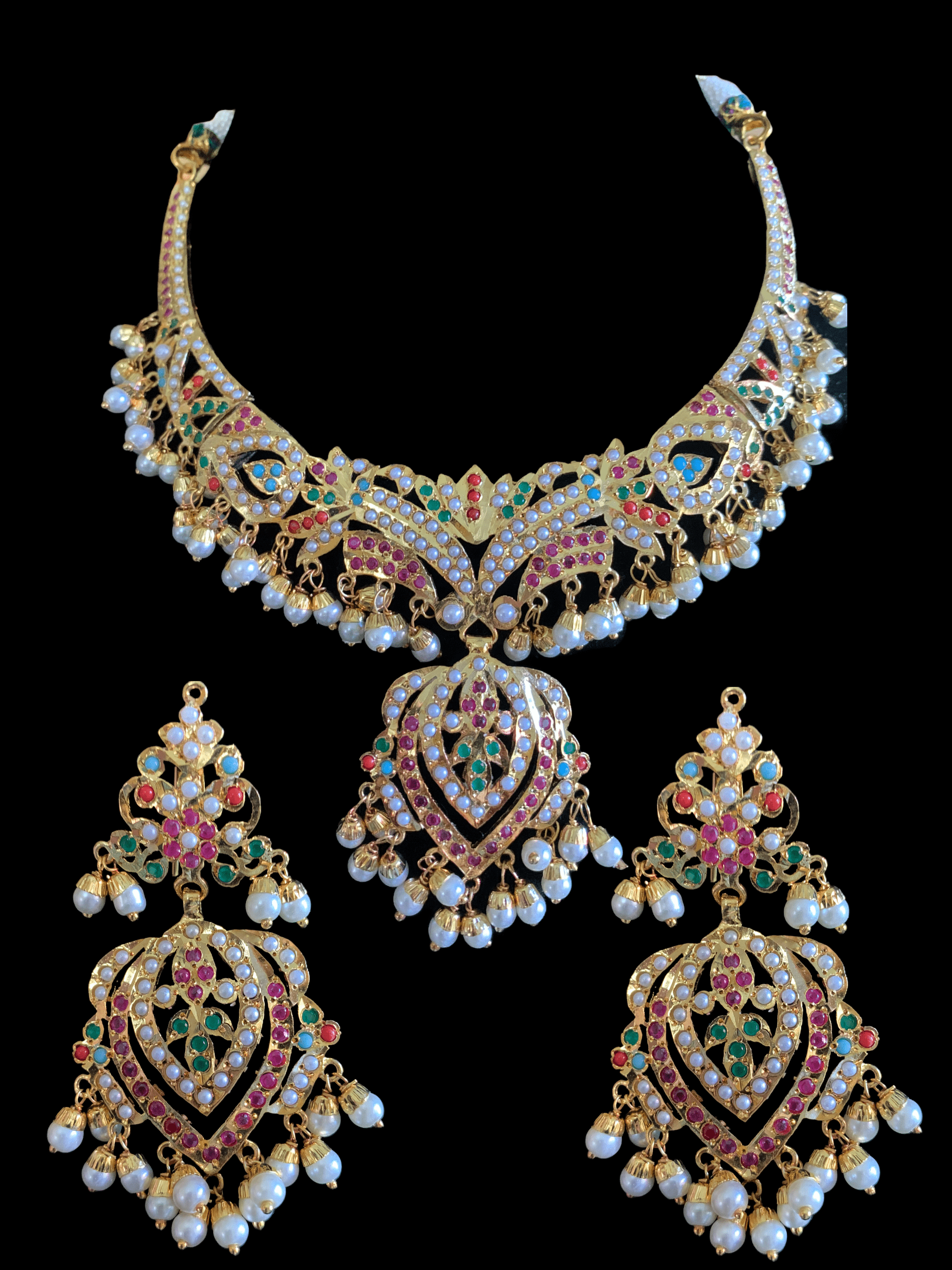 NS286  Taseen necklace set in navratan ( SHIPS IN 2 WEEKS )
