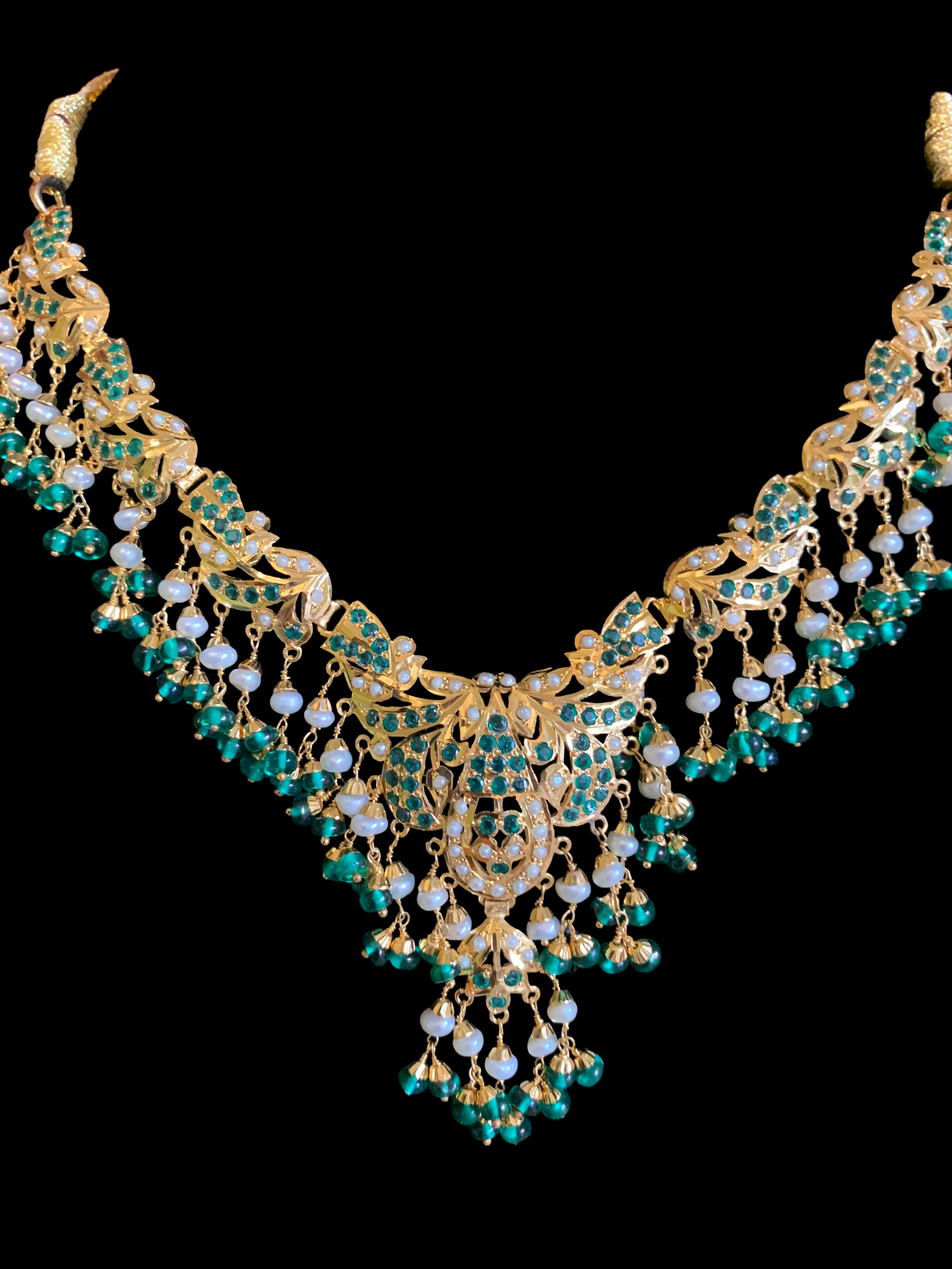 FARISA gold plated silver necklace set in emerald ( SHIPS IN 5 WEEKS )