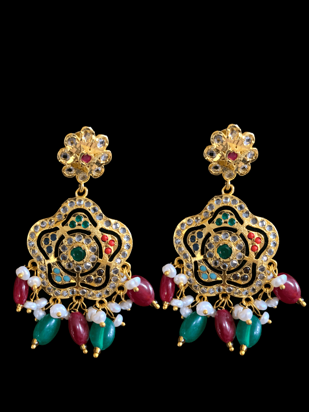 PS329 Shahla Navratan  with fresh water pearl pendant set ( READY TO SHIP )