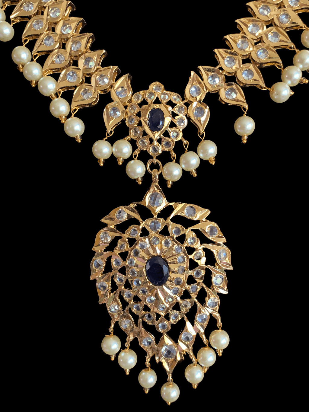 NS233 Ila nizami mango style bridal necklace with earrings in blue  (READY TO SHIP )