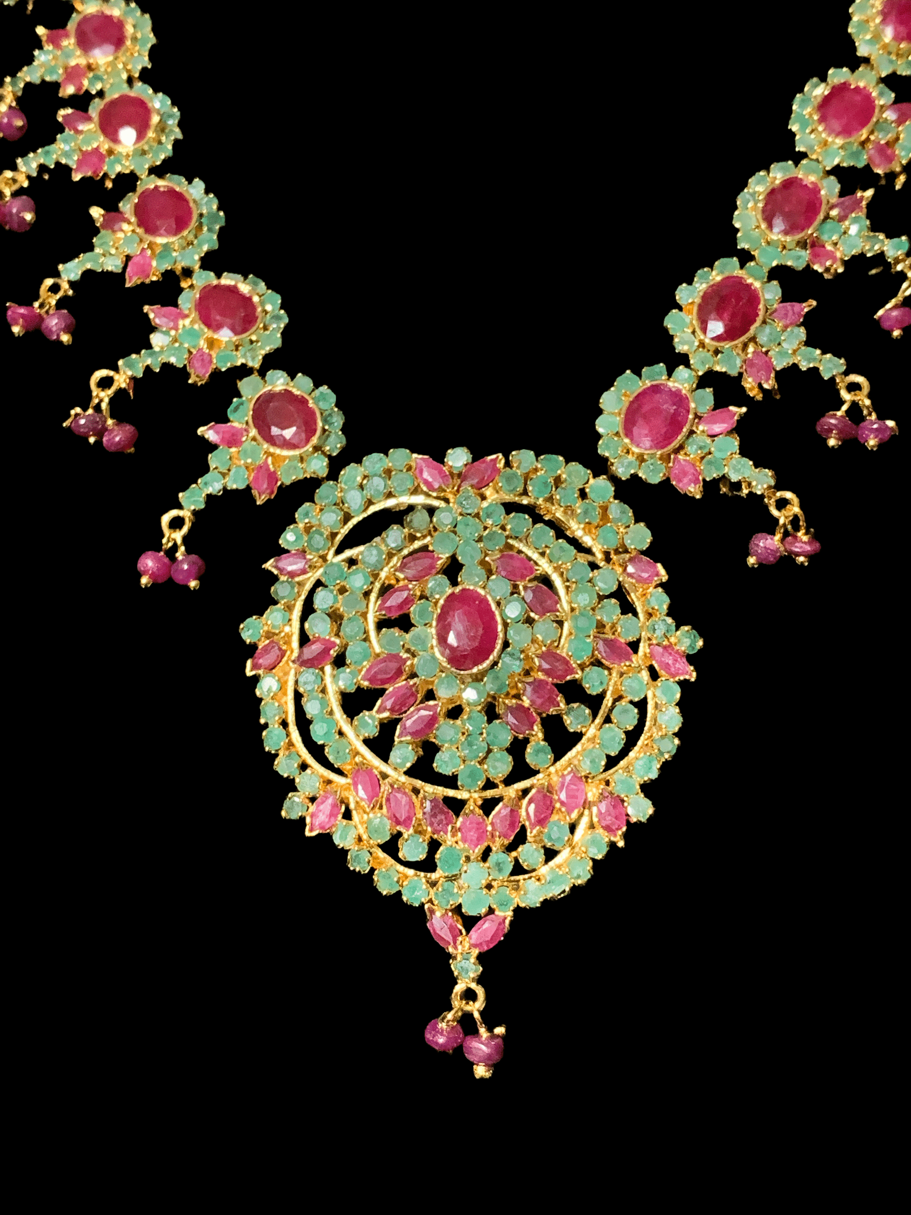 NS45, Neelam real ruby emerald gold plated necklace set ( READY TO SHIP)