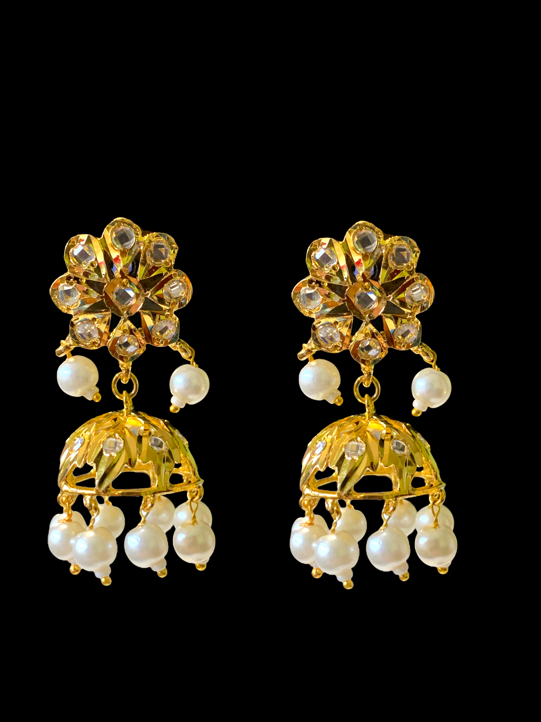 DER350 Pearl jhumka in flower tops ( READY TO SHIP  )
