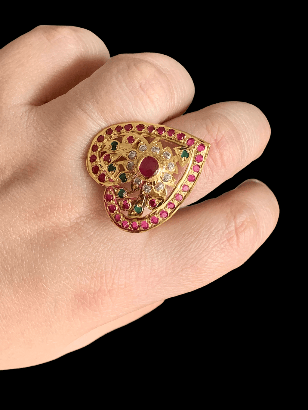 Ruby emerald gold plated silver ring ( SHIPS IN 4 WEEKS )