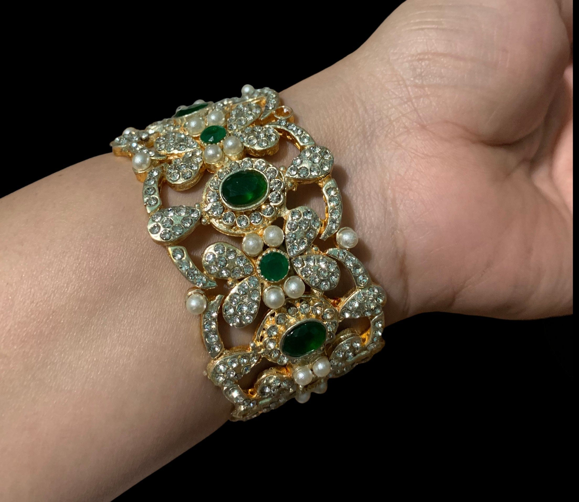 B131 Zeenat cz bangles / kada -green 1 pair ( READY TO SHIP )