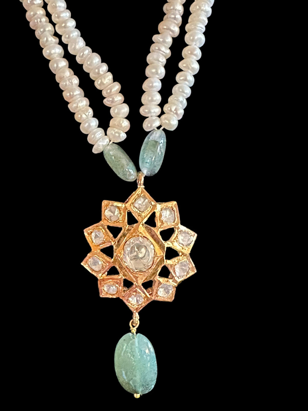 Emerald with pearl pendant set in gold plated silver ( READY TO SHIP)