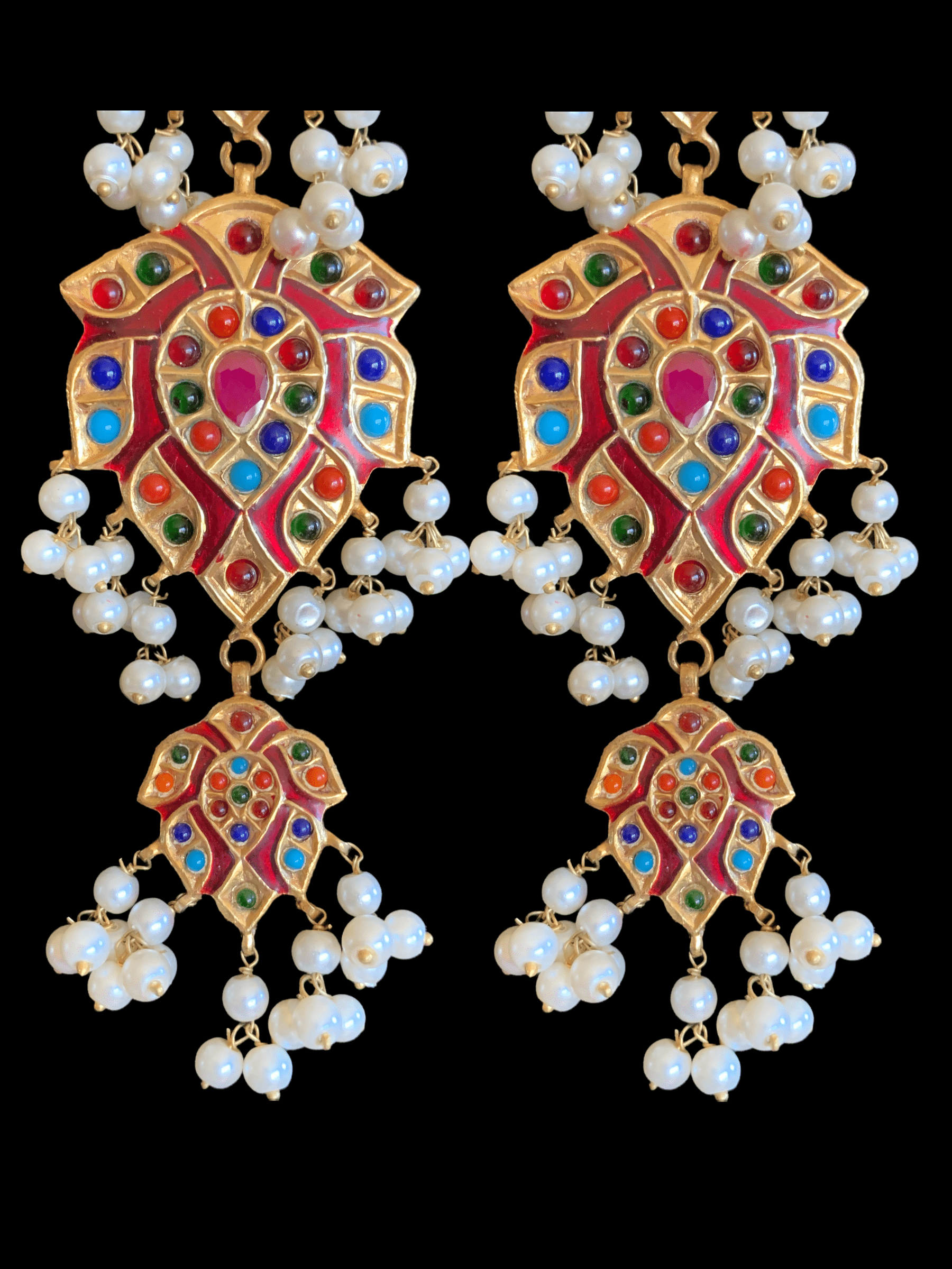 DER18 Nimra long meenakari  earrings in Navratan (READY YO SHIP )