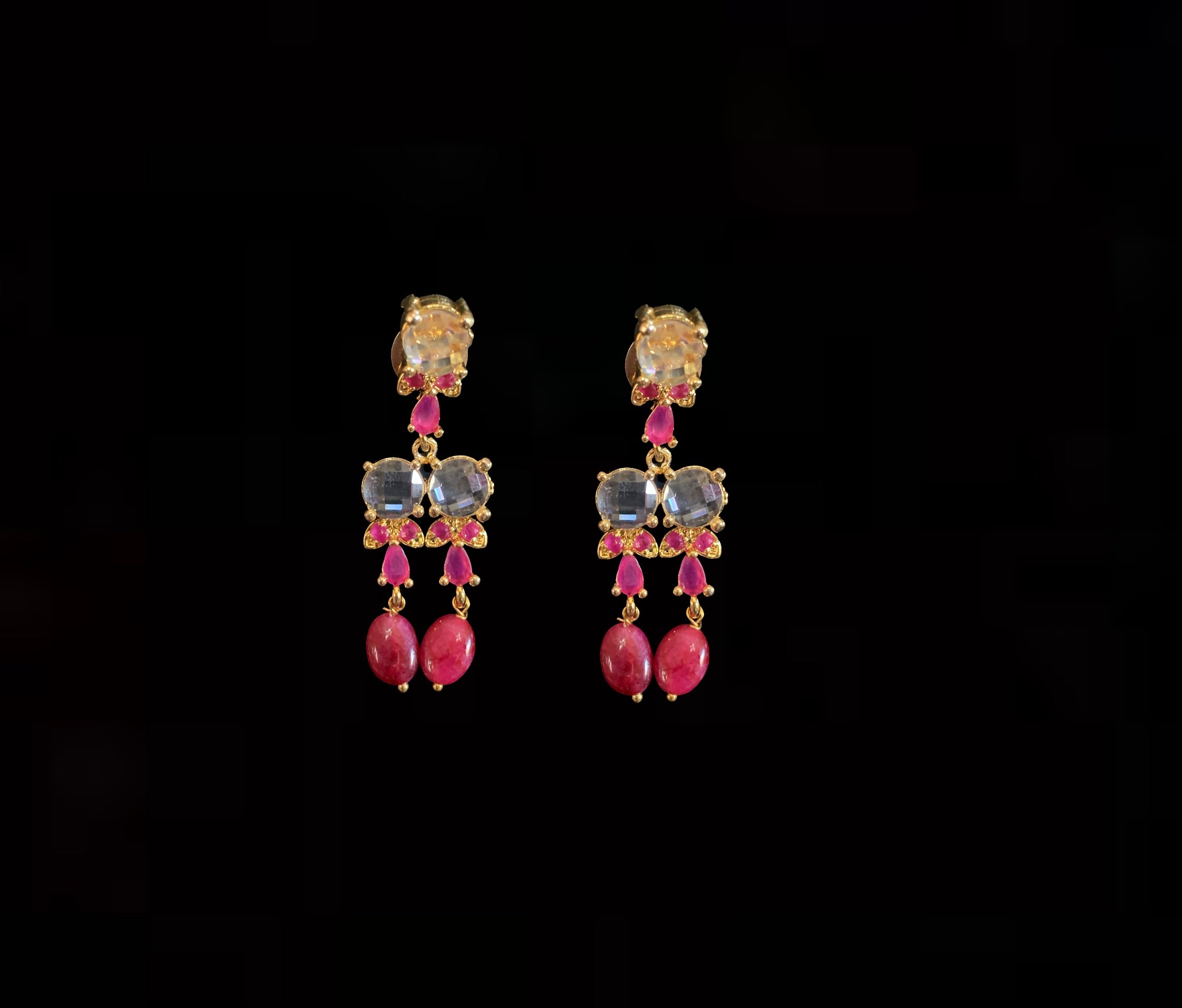 NS138 BRENA Hyderabadi necklace set in rubies (READY TO SHIP)