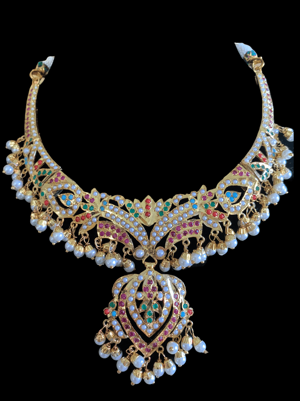 NS286  Taseen necklace set in navratan ( SHIPS IN 2 WEEKS )
