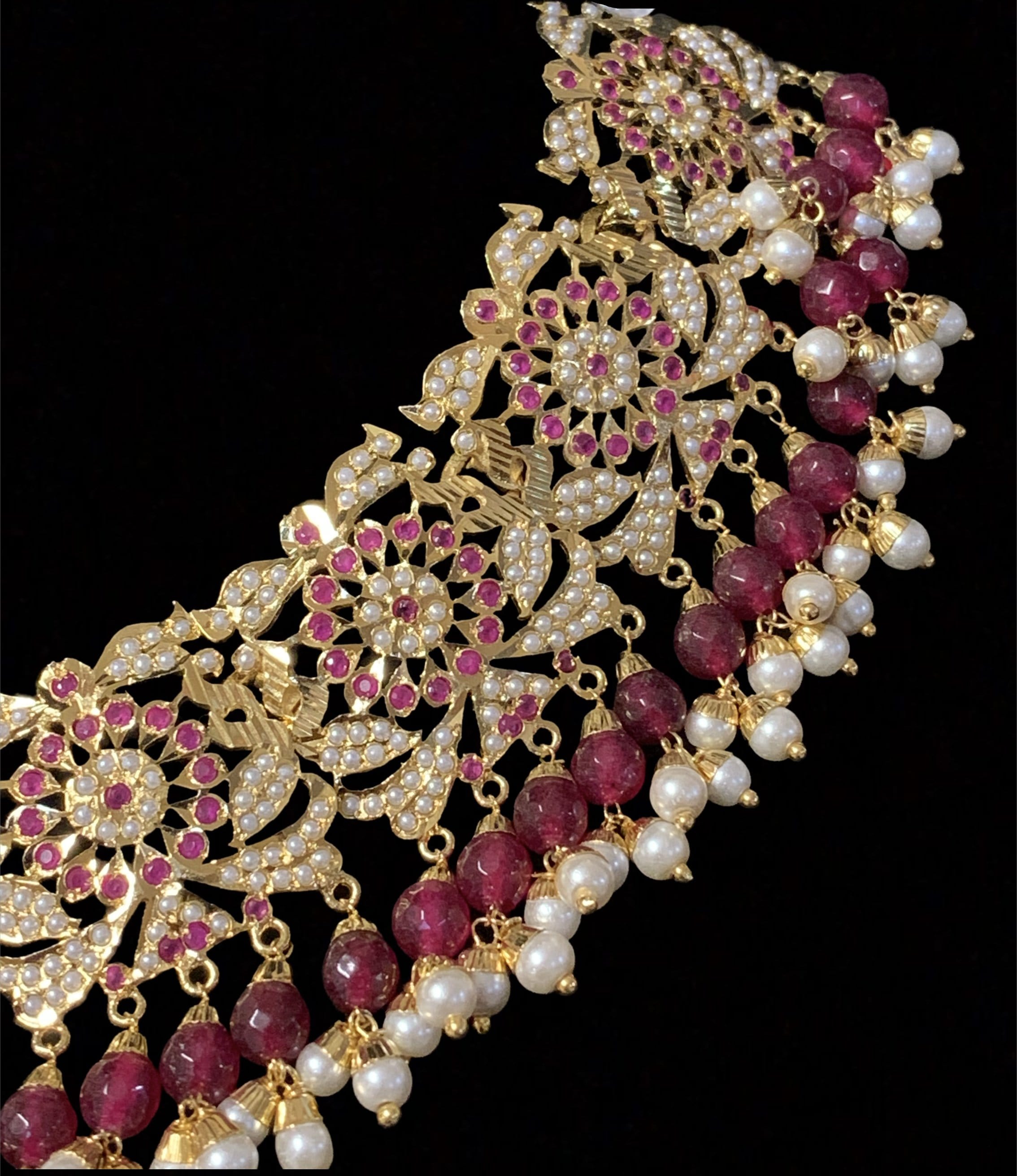 NS163 Rashmika jadau necklace with jhumka ( rubies ) ( READY TO SHIP  )