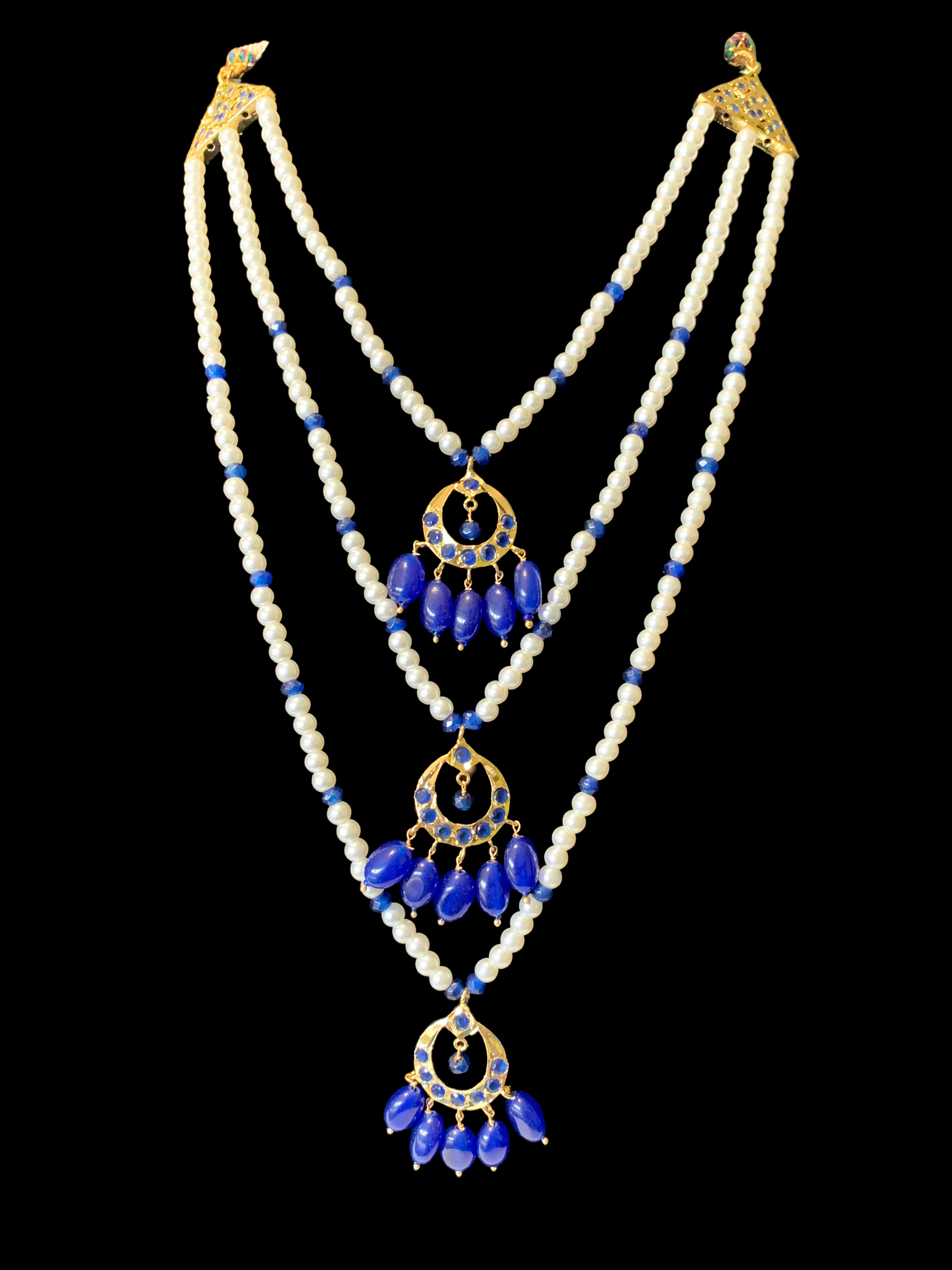 SAT69 Seema three layer  necklace with chandbali- Blue ( READY TO SHIP )