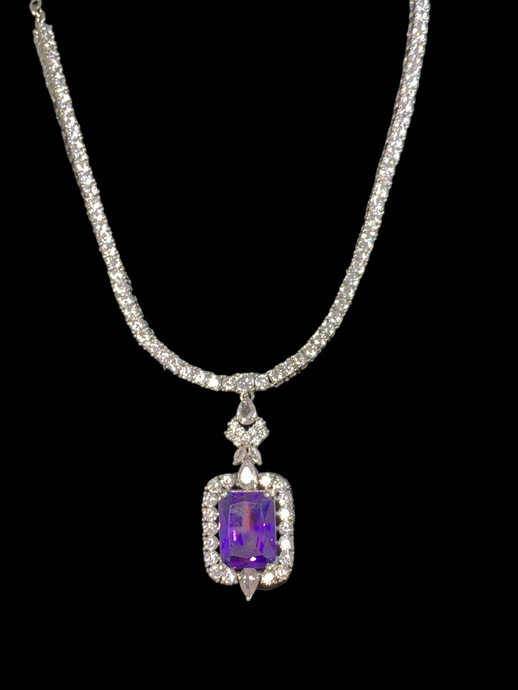 NS507 Myrha cz necklace set -PURPLE  READY TO SHIP )