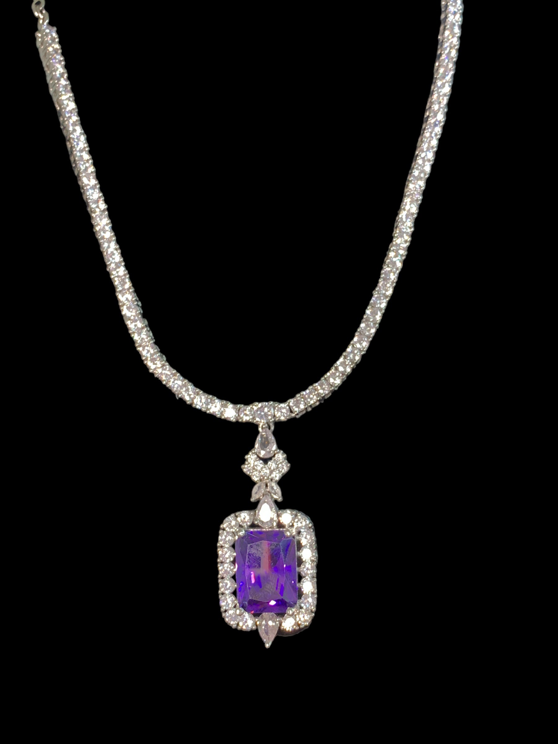 NS507 Myrha cz necklace set -PURPLE  READY TO SHIP )