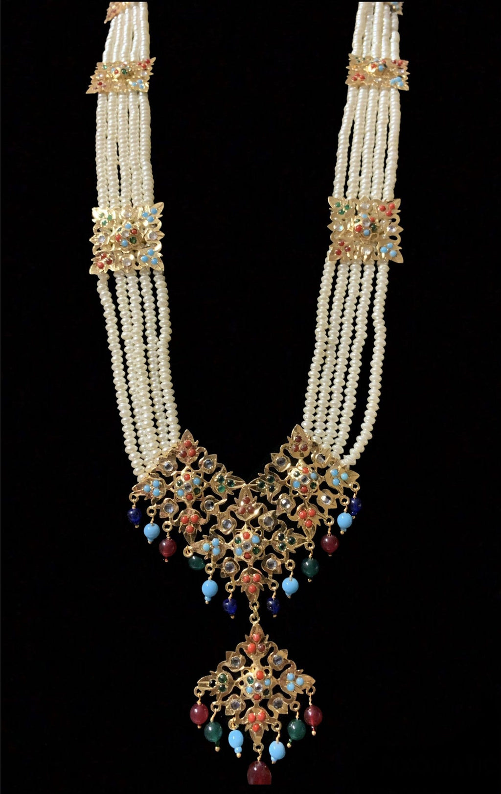 LN87  Naaz Jadau navratan rani haar with earrings(SHIPS IN 4 WEEKS )