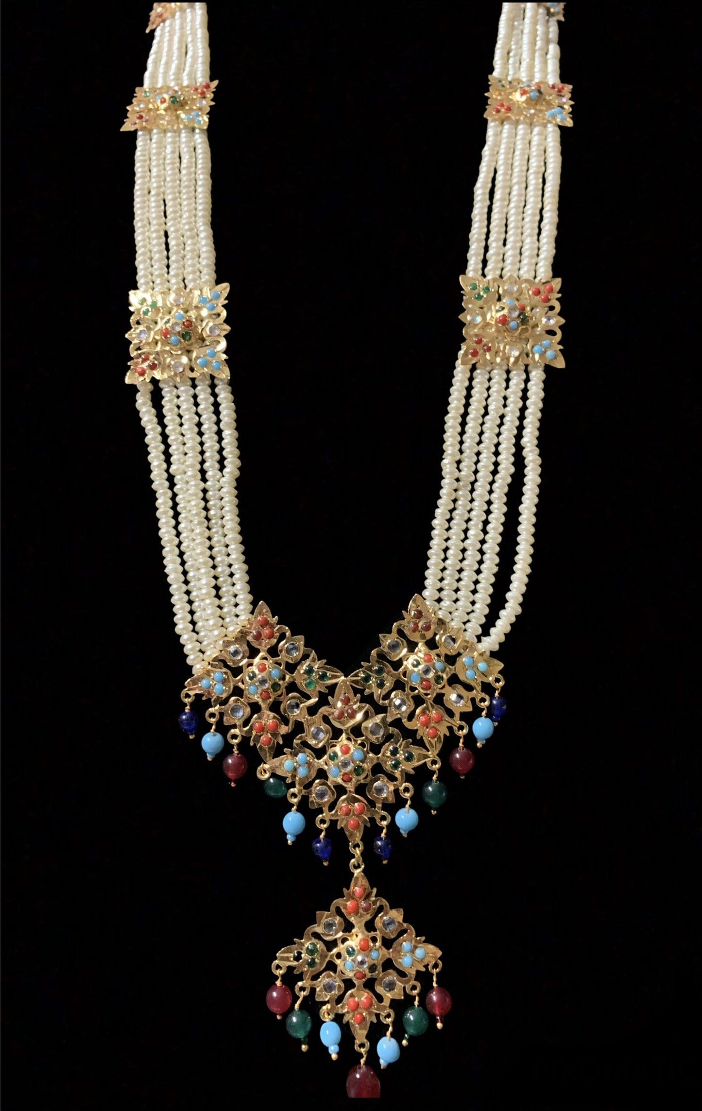 LN87  Naaz Jadau navratan rani haar with earrings(SHIPS IN 4 WEEKS )