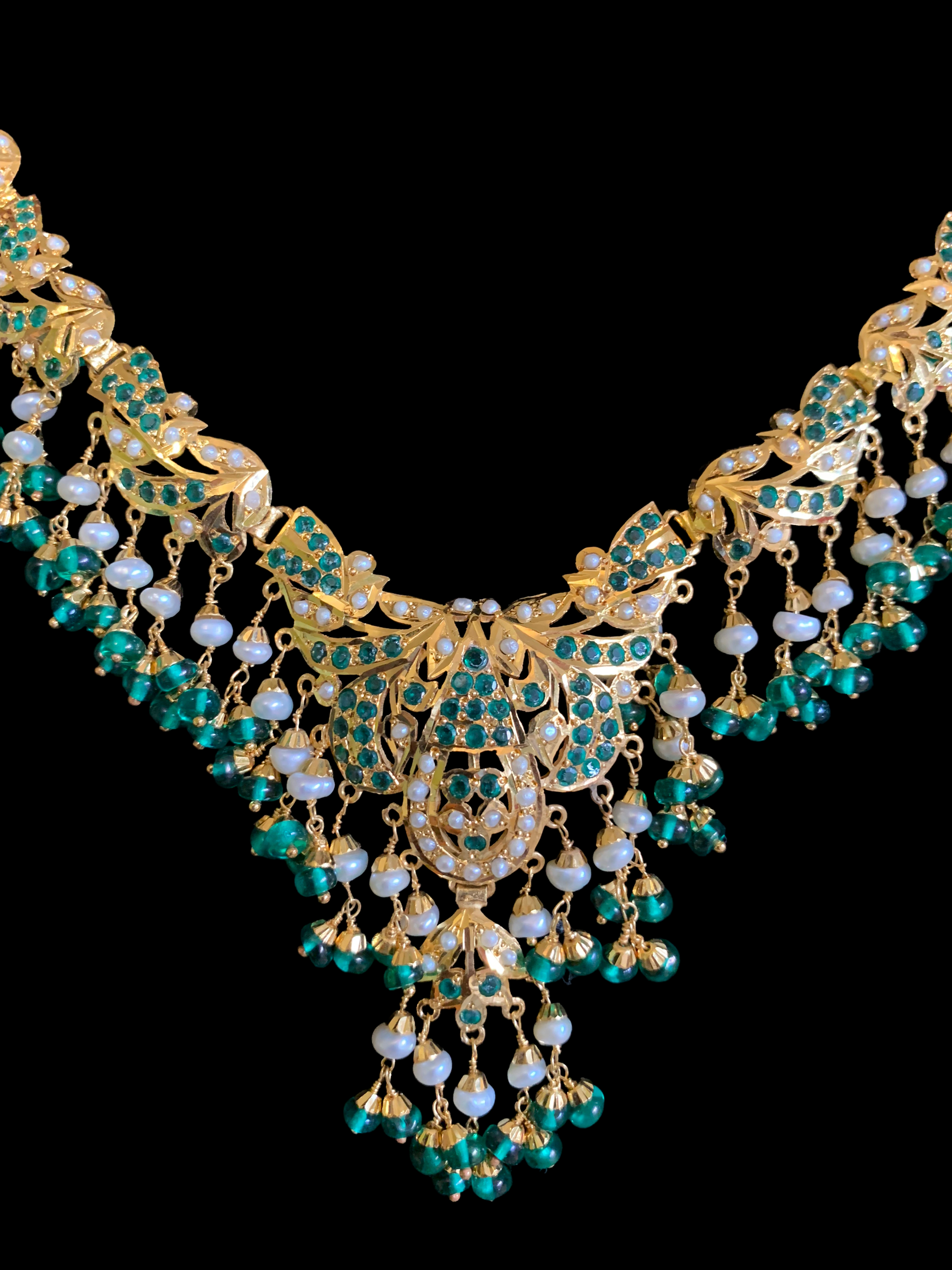 FARISA gold plated silver necklace set in emerald ( SHIPS IN 5 WEEKS )