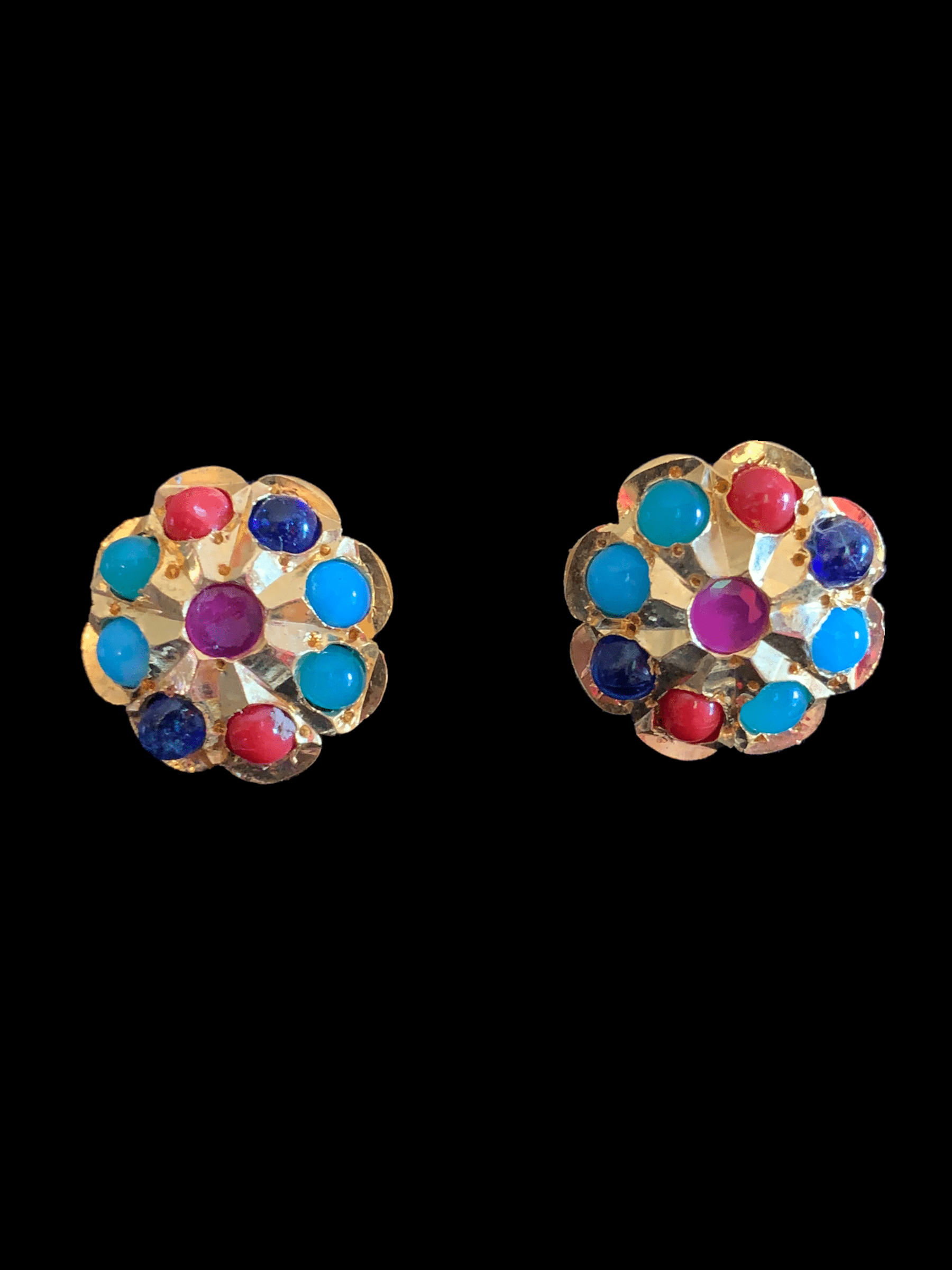 PS367 Sara hyderabadi flower pendant set in Navratan   (READY TO SHIP )