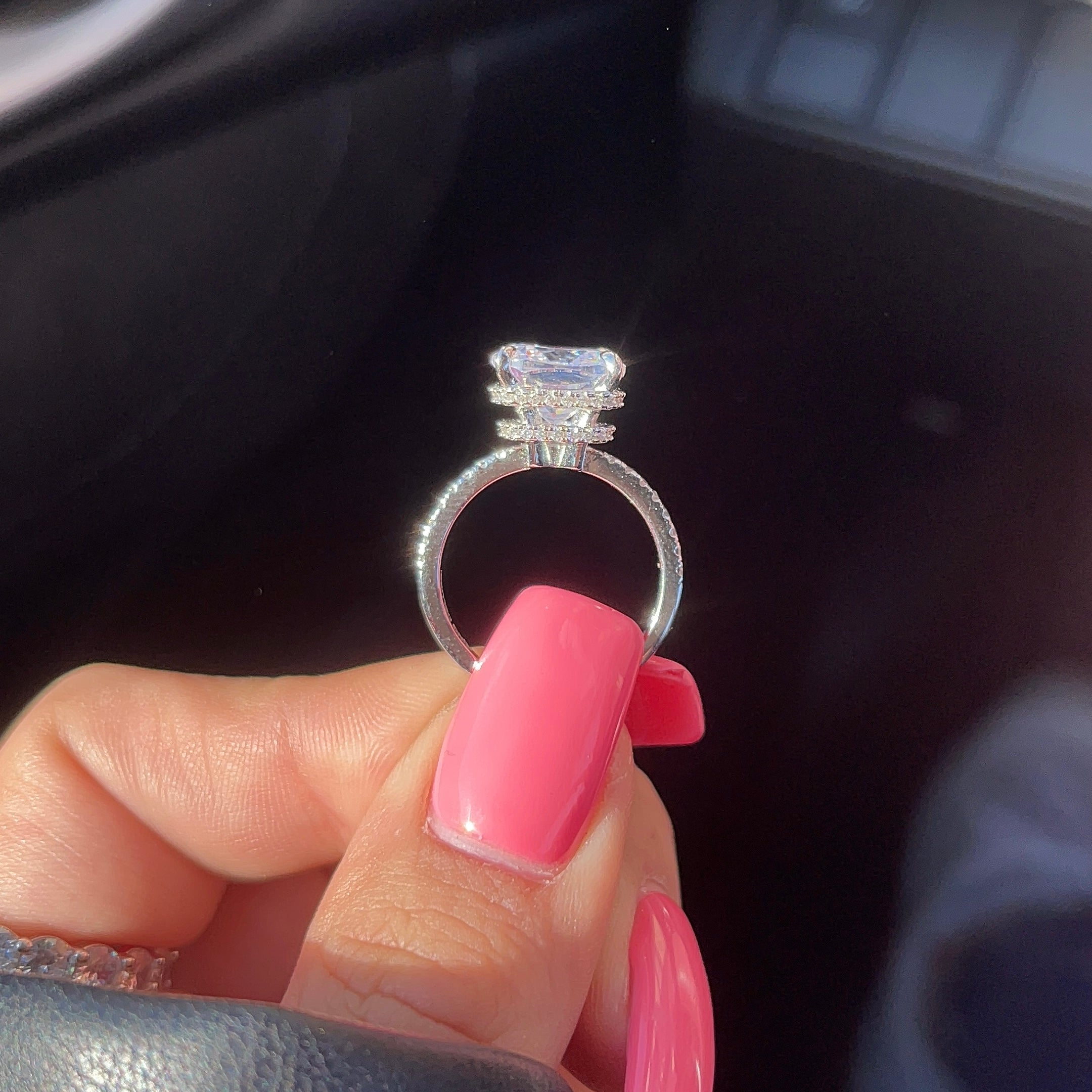 4.0ct Cushion Cut Moissanite Diamond Double Hidden Halo Engagement Ring