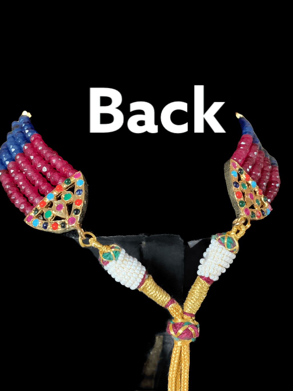 C88 Indu Hyderabadi Jadau choker with earrings In Navratan beads ( SHIPS IN 3 WEEKS )