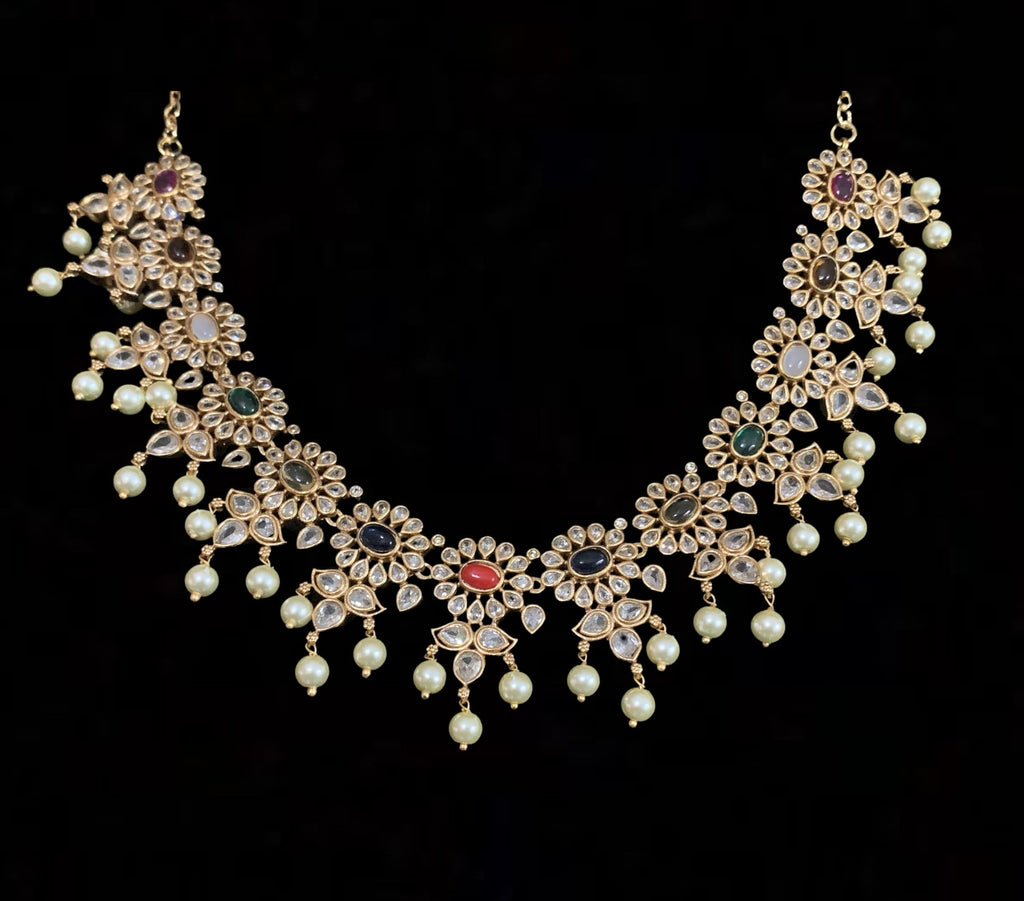NS340 Navratan polki necklace ( READY TO SHIP )