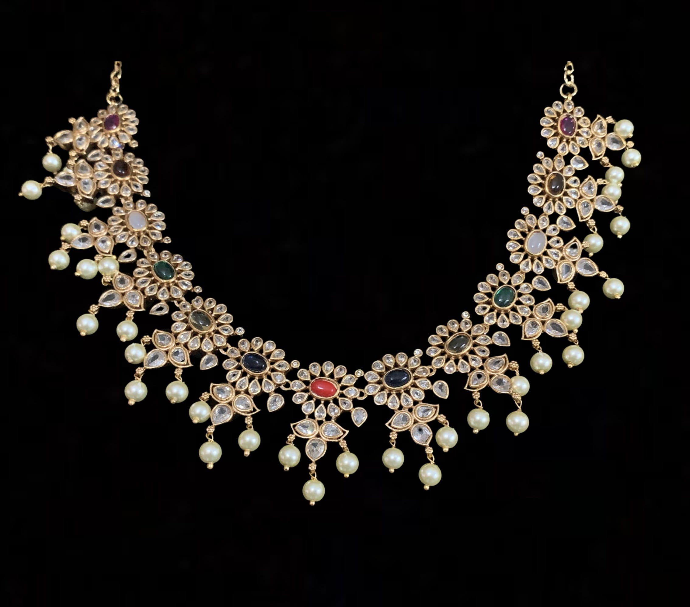 NS340 Navratan polki necklace ( READY TO SHIP )