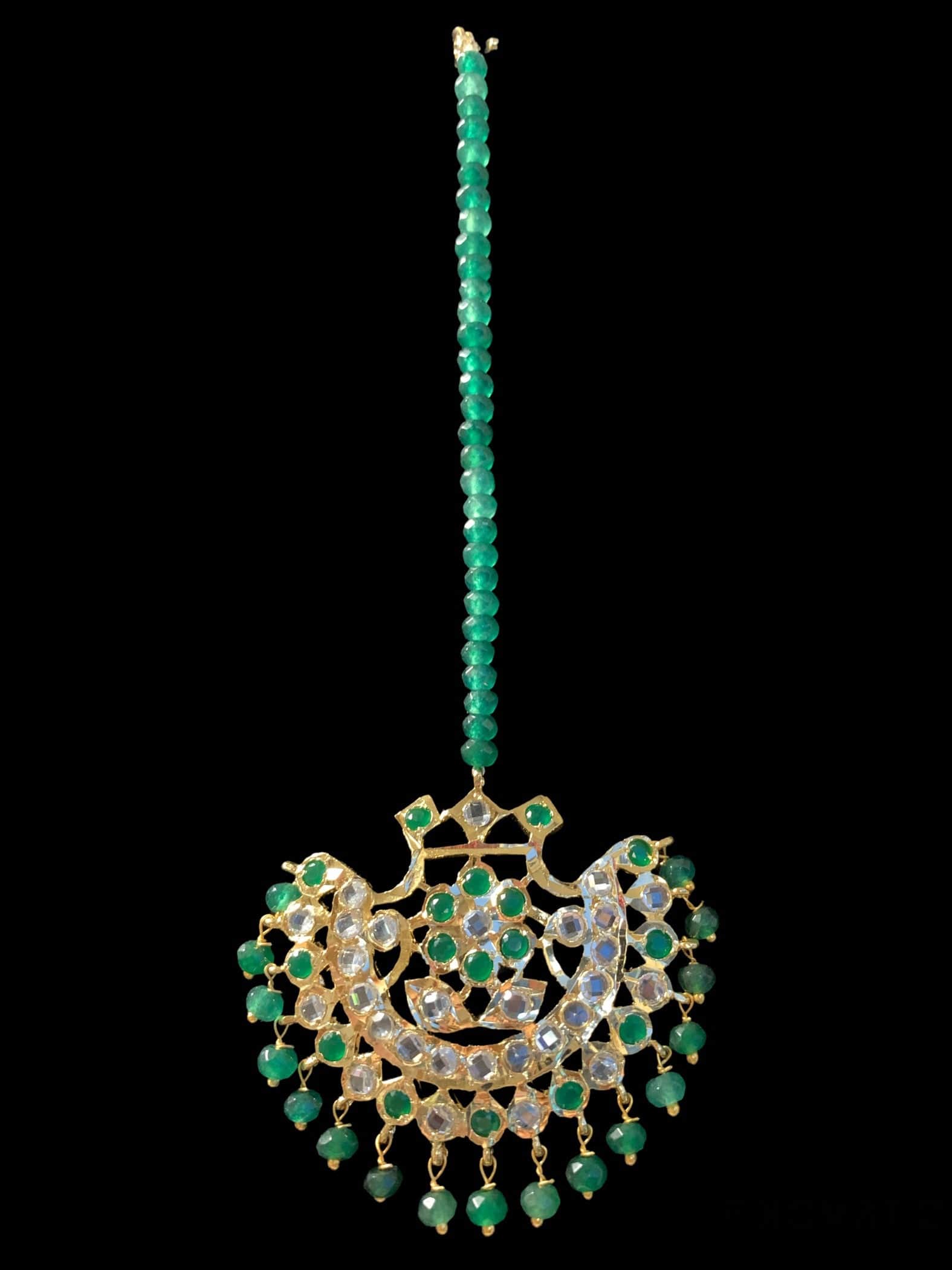 Saha  chandbali tika in emeralds ( READY TO SHIP )