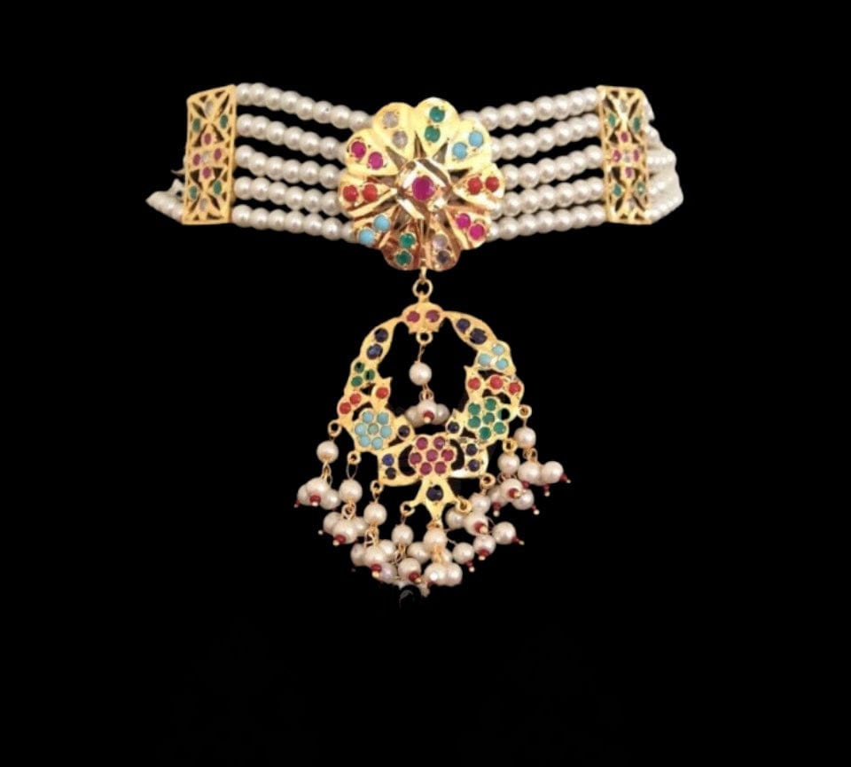 C100 Madhuri navratan choker set  ( READY TO SHIP )