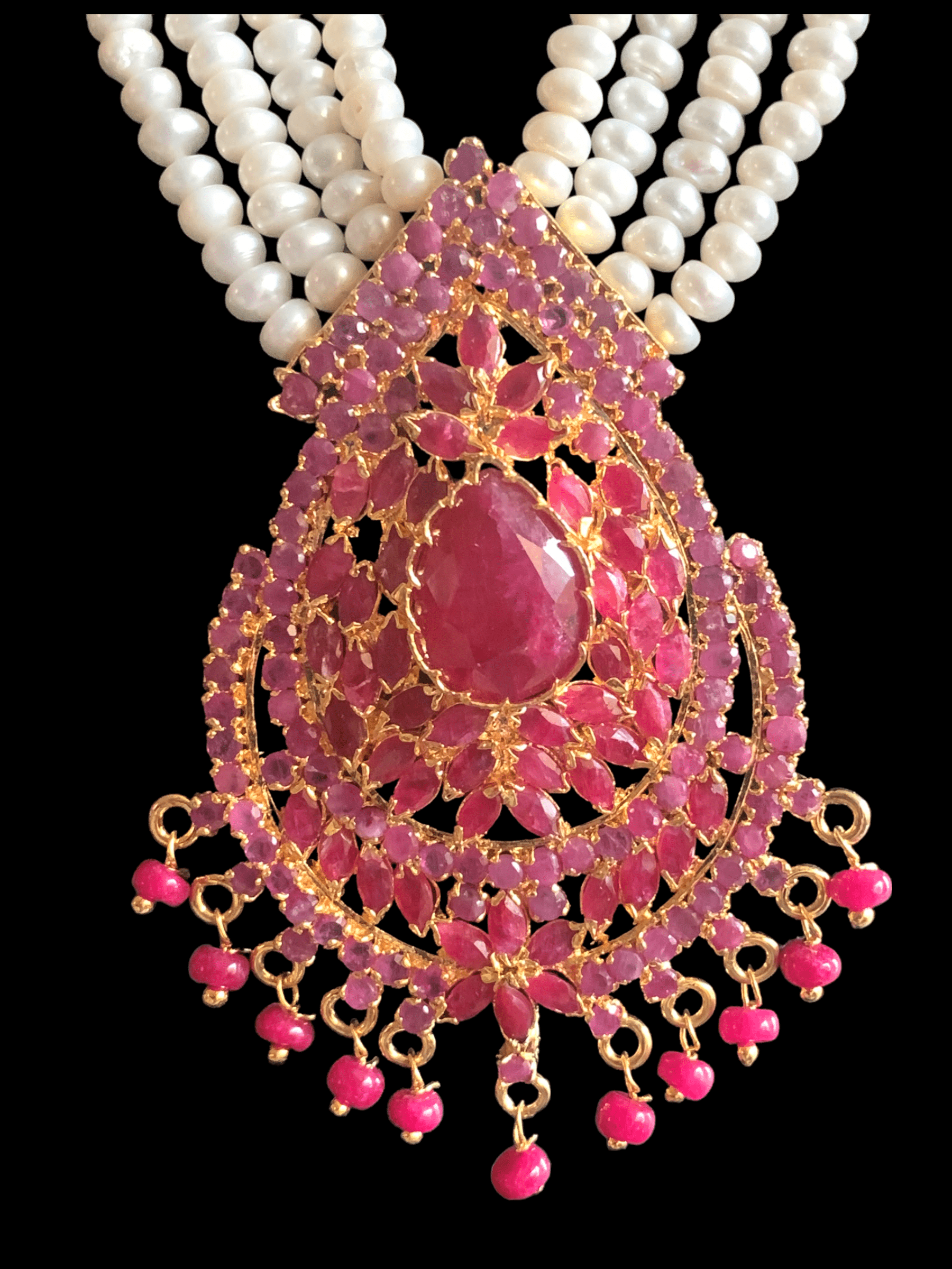 LN108 Fresh water pearl and ruby  stone Rani haar ( READY TO SHIP )