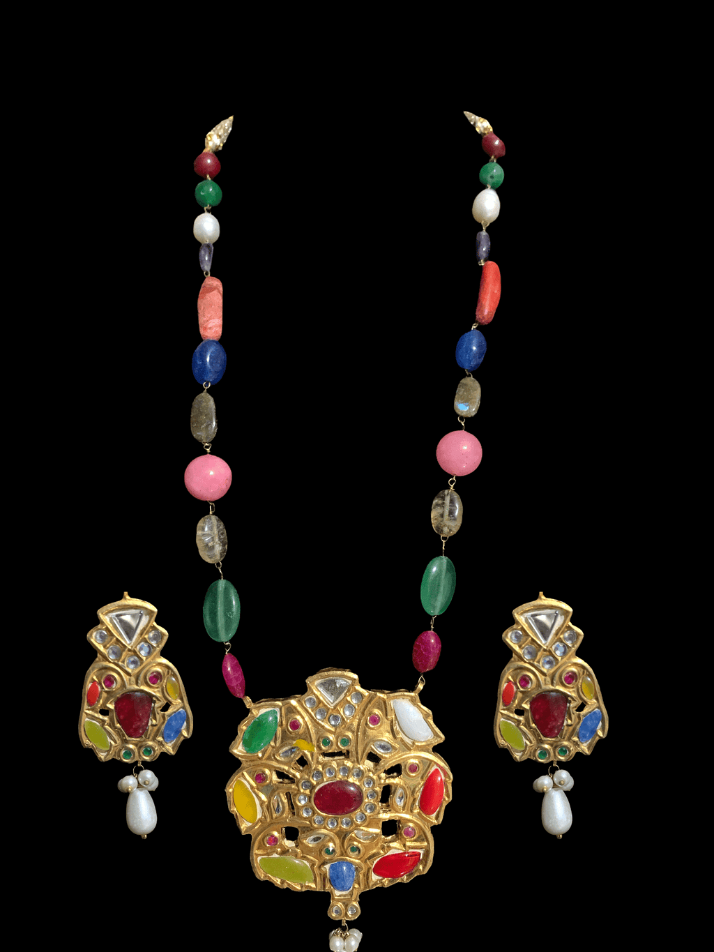 PS477 Navratan  pendant set ( READY TO SHIP )