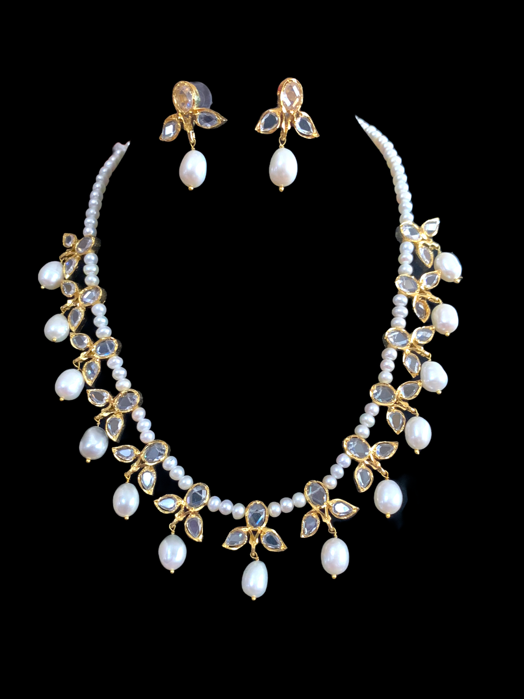ZAFRIN gold plated silver necklace set in fresh water pearls ( SHIPS IN 4 WEEKS )