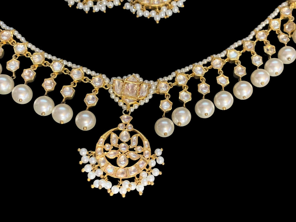 Gold plated silver moissanite and pearl necklace set ( SHIPS IN 4 WEEKS )