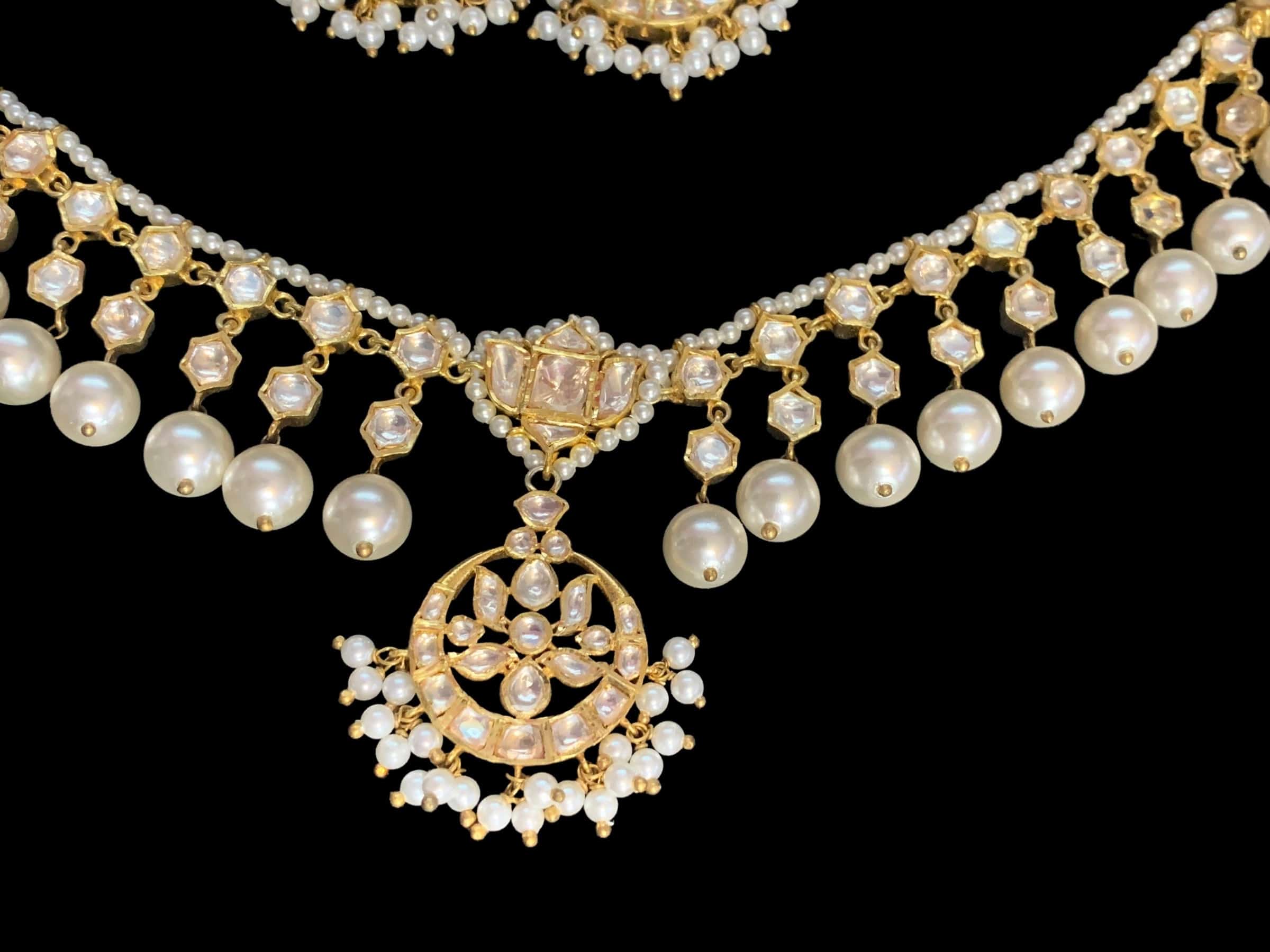 Gold plated silver moissanite and pearl necklace set ( SHIPS IN 4 WEEKS )
