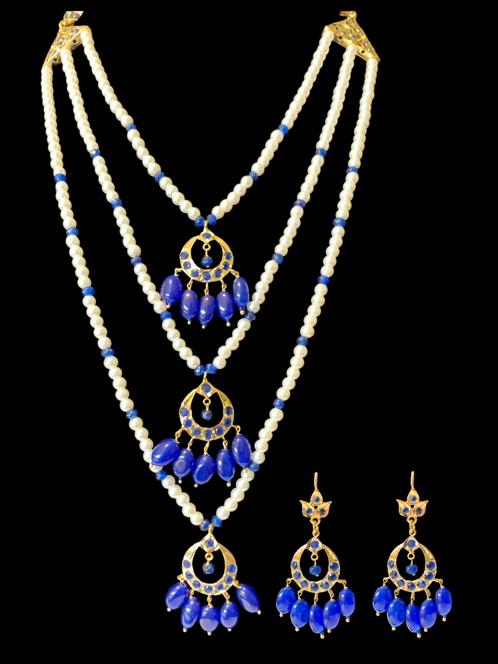 SAT69 Seema three layer  necklace with chandbali- Blue ( READY TO SHIP )