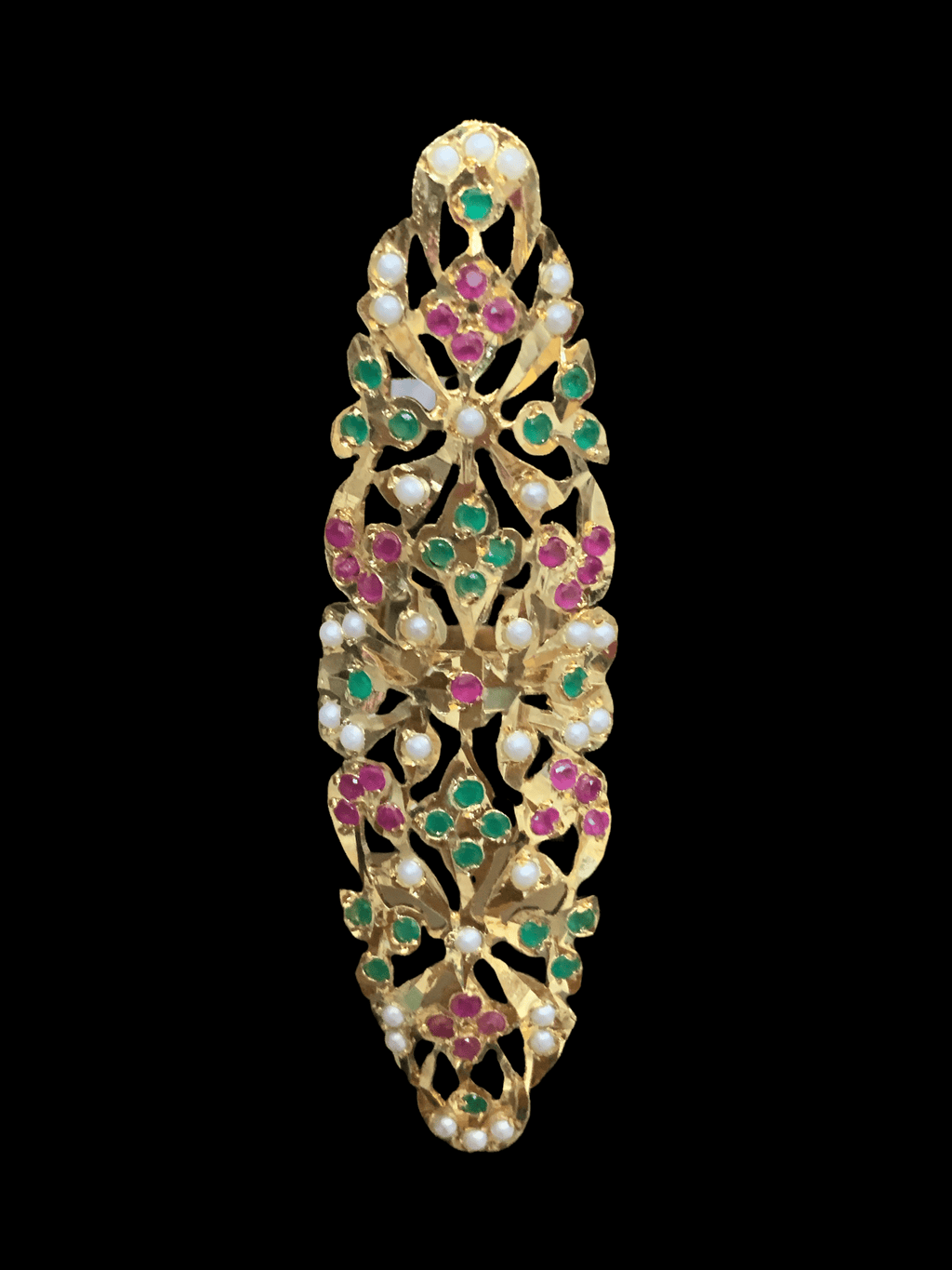 DJR51  Oversized Jadau pearl ring(red  green    ) ( SHIPS IN 4 WEEKS )