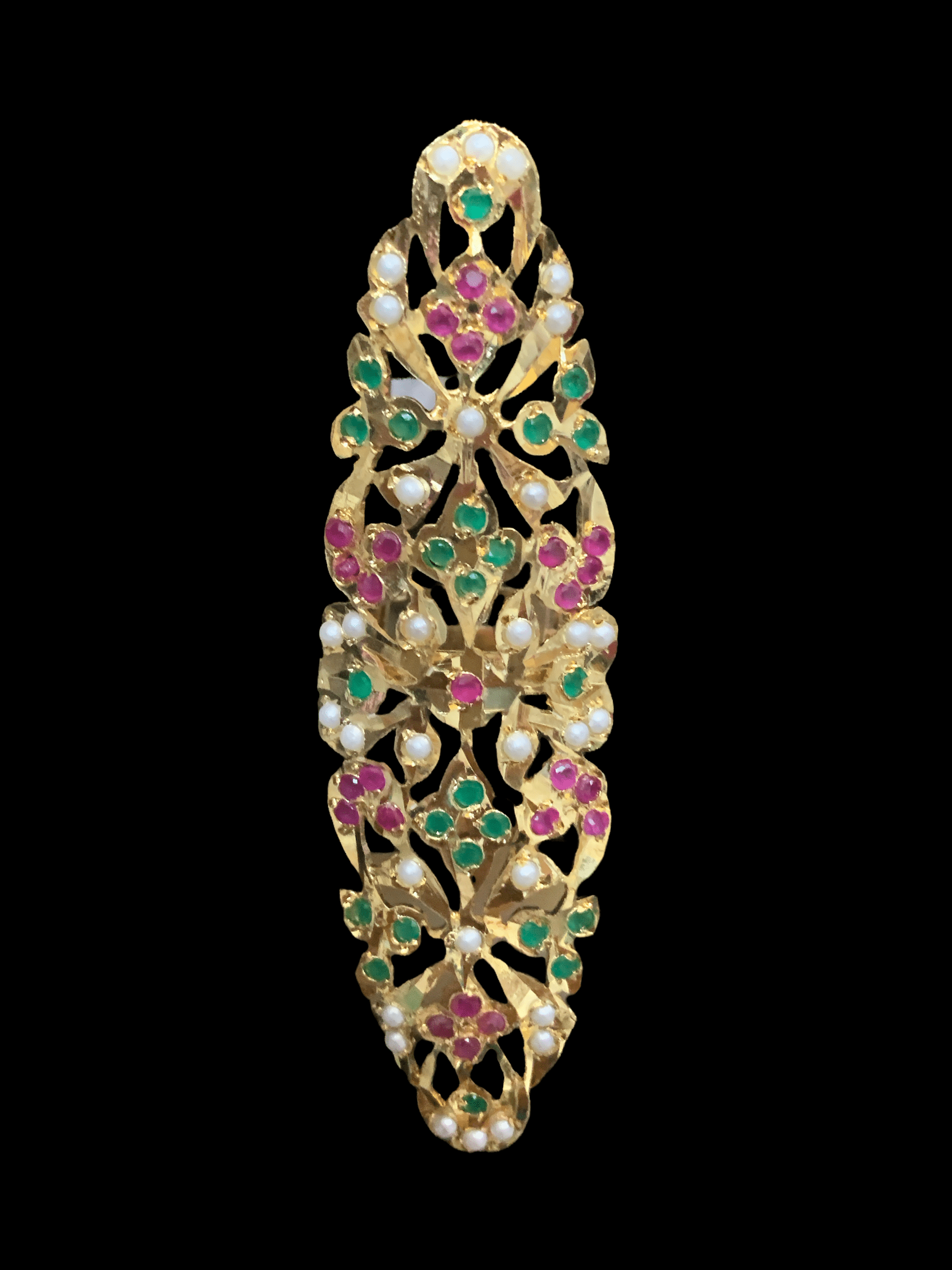 DJR51  Oversized Jadau pearl ring(red  green    ) ( SHIPS IN 4 WEEKS )