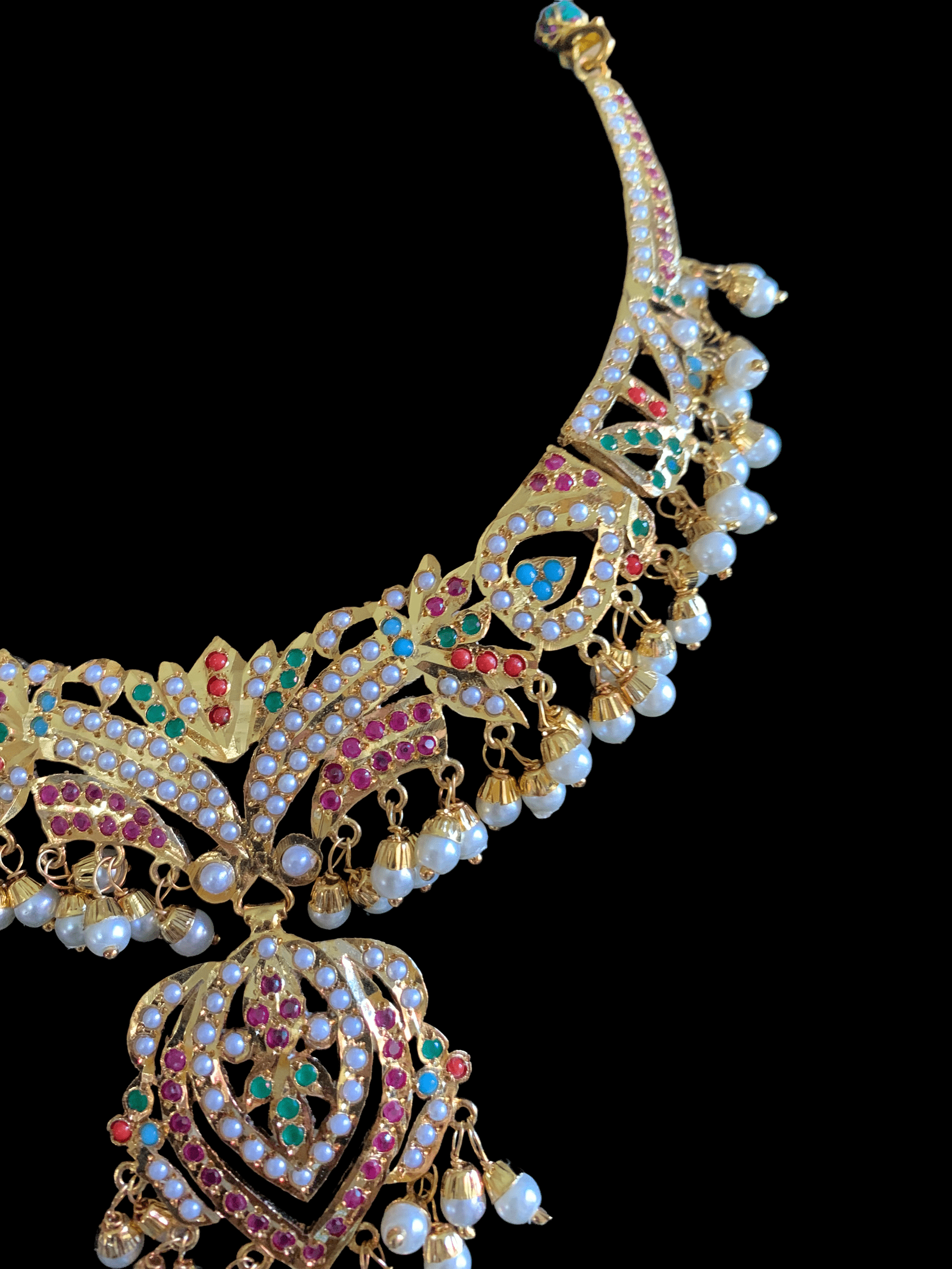 NS286  Taseen necklace set in navratan ( SHIPS IN 2 WEEKS )