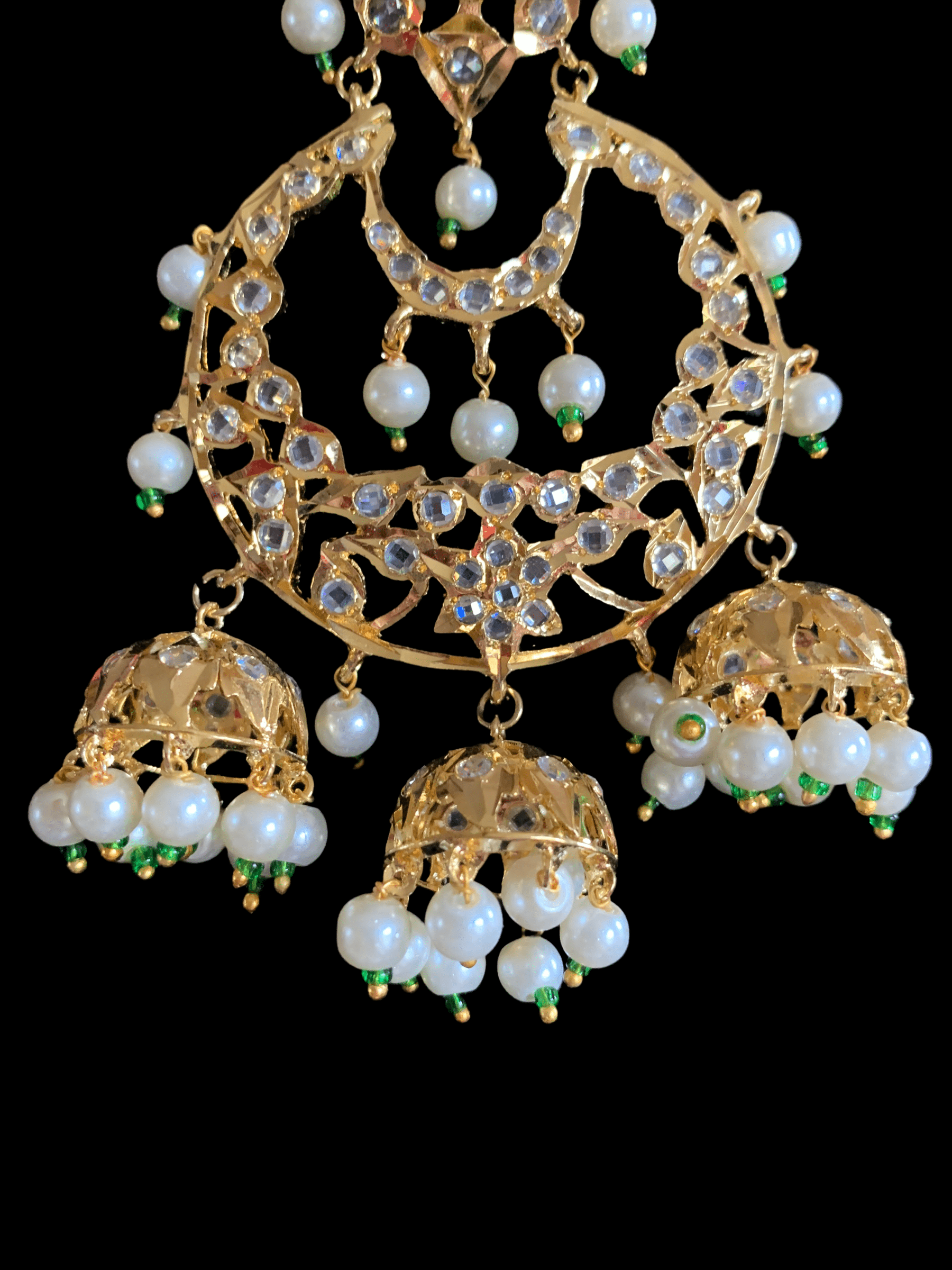 DER231 Heba Chandbali jhumka - green ( READY TO SHIP )