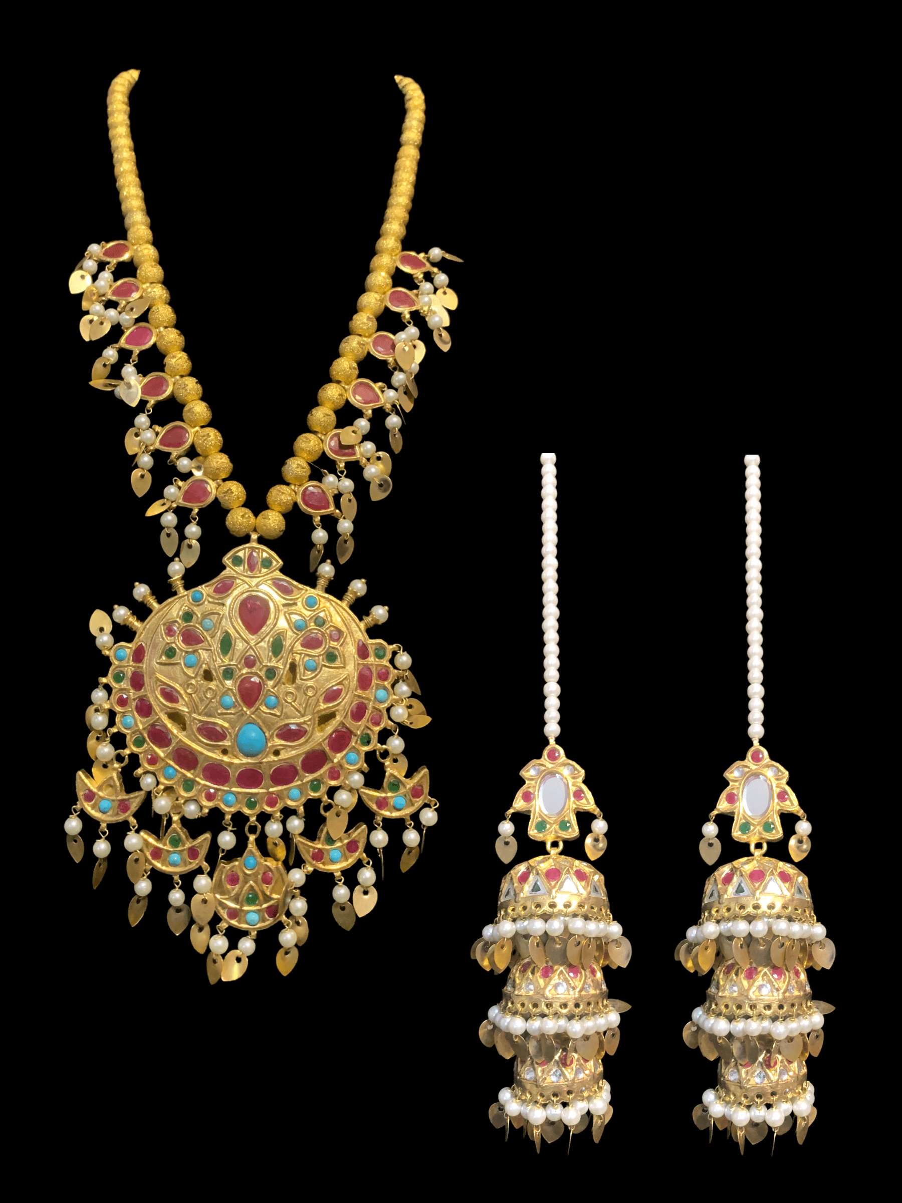 LN143 Navratan kundan mala set ( READY TO SHIP)