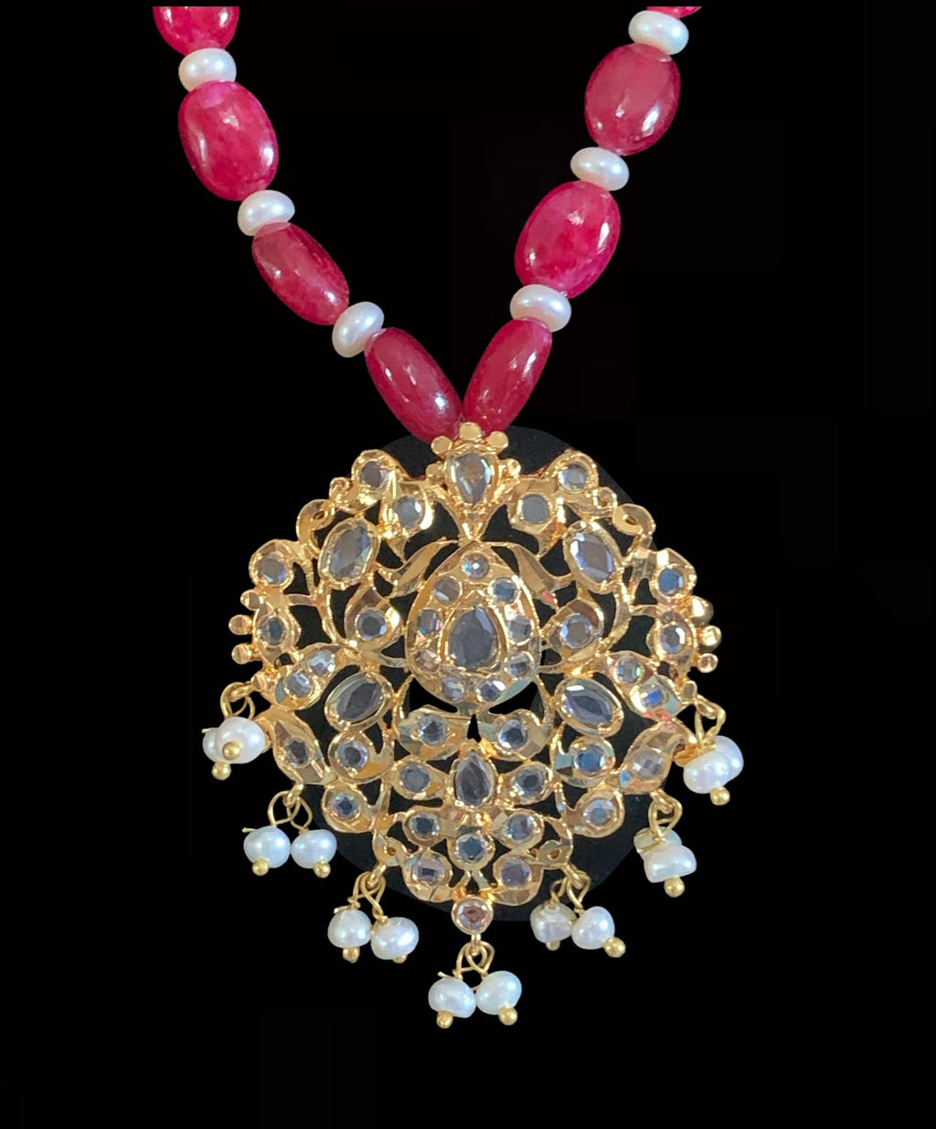PS512 Hania hyderabadi pendant set in ruby with earrings  ( READY TO SHIP )