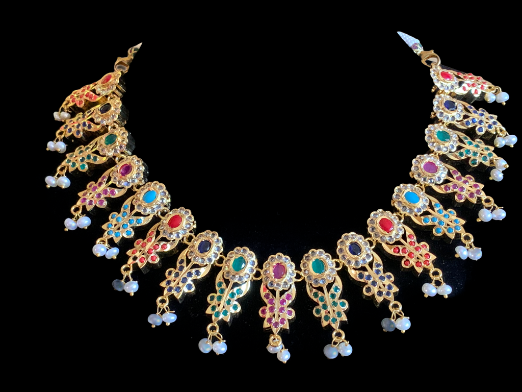 NS375 Simeon gold plated Hyderabadi necklace in fresh water pearls ( READY TO SHIP)