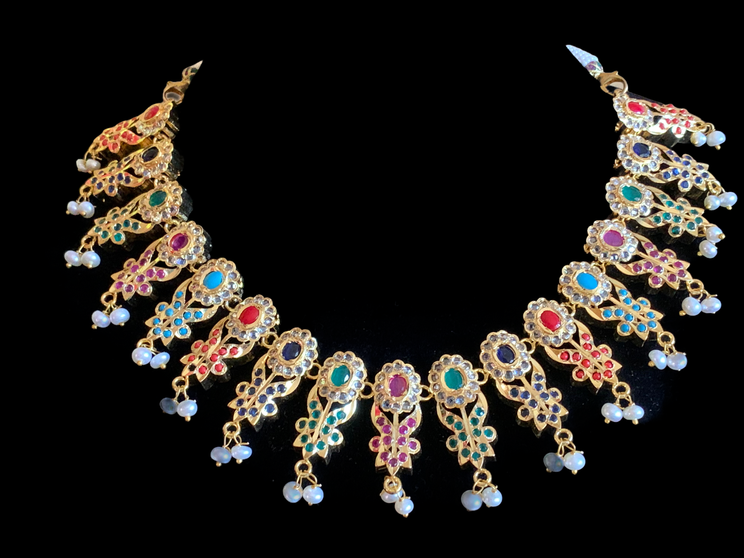 NS375 Simeon gold plated Hyderabadi necklace in fresh water pearls ( READY TO SHIP)