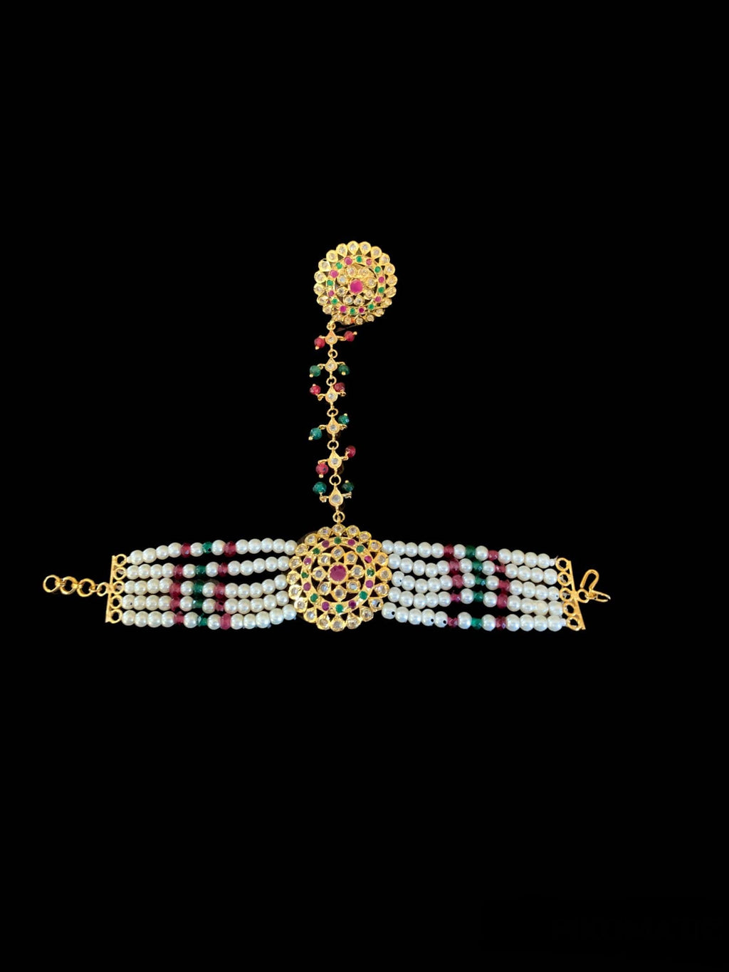 HP15 Trikha haath Phool -ONE PAIR (ruby emerald ) ( READY TO SHIP )