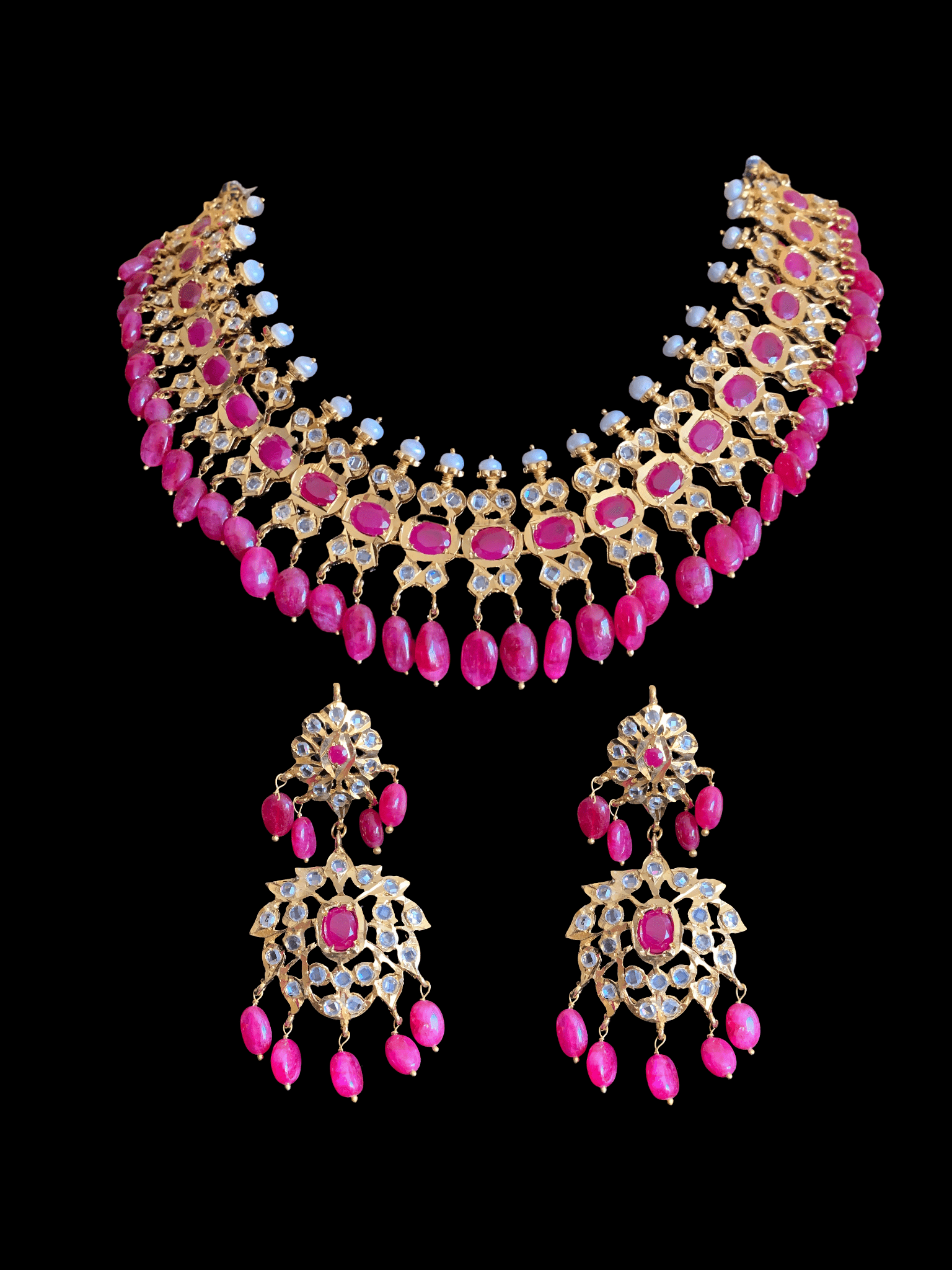 BR18 Aleezay fresh water  pearls and rubies  set( SHIPS IN 4 WEEKS  )