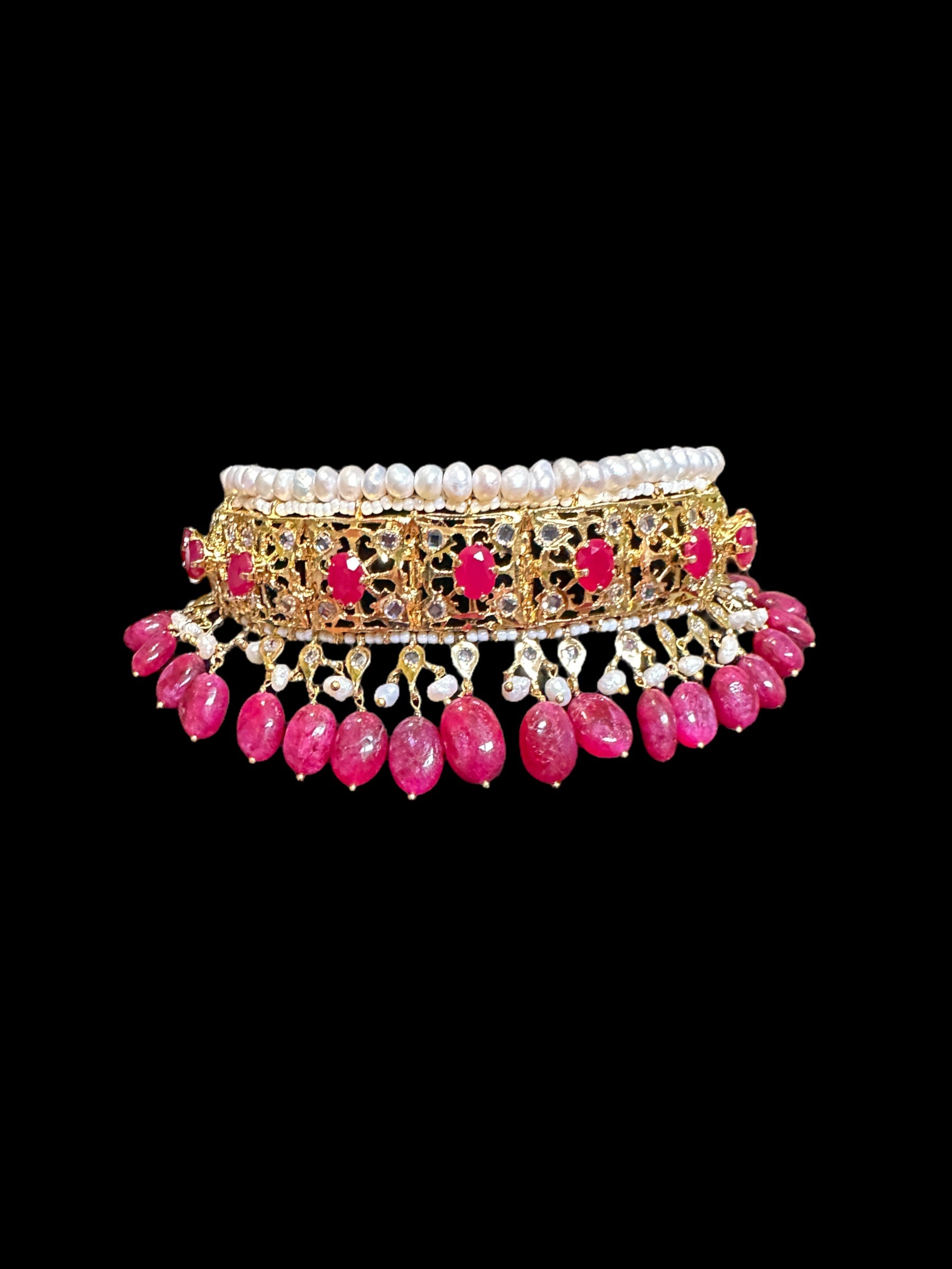 C267 Insia Hyderabadi jadavi lacha choker with fresh water  pearls and rubies ( SHIPS IN 1 WEEK )
